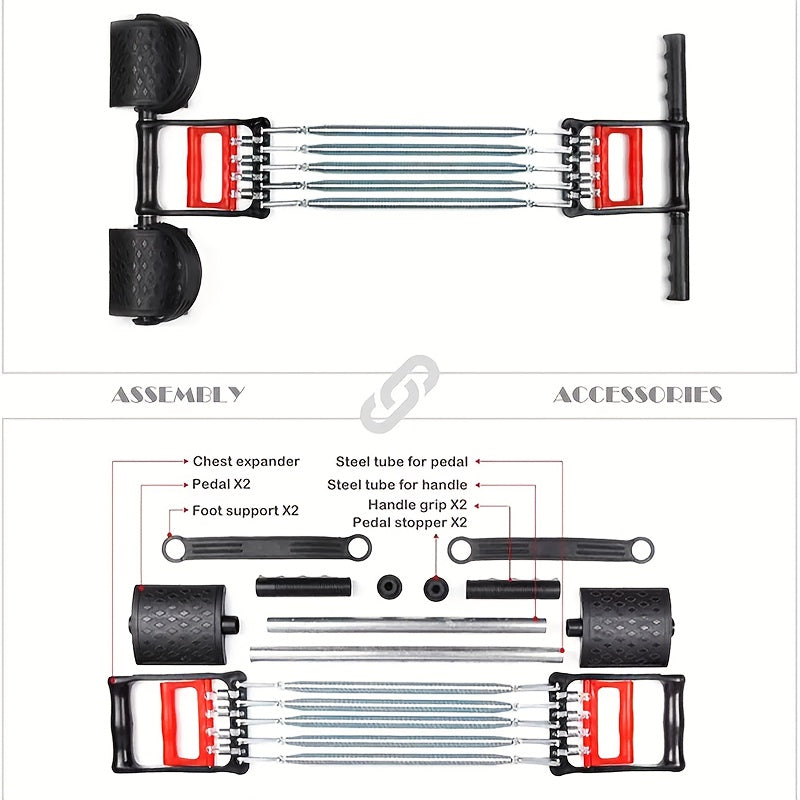 Versatile Stainless Steel Pedal Puller - Adjustable Resistance for Arm & Chest Muscle Training, Bodybuilding, Strength Workouts & Sit-ups