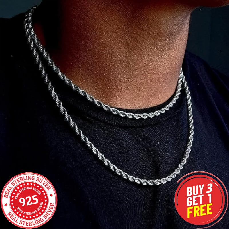 925 Sterling Silver 3mm Twist Necklace, Classic Simple Design, Unisex, Suitable For All Occasions - Valentine'S Day, Halloween, Christmas, Anniversary Or As A Holiday Gift (including Gift Box); Buy Three, Get One Free