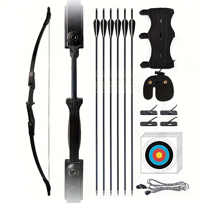 Archery 51" Takedown Recurve Bow And Arrows Set For Adults, Right Hand Practice Kit With 6pcs Real Feather Carbon Arrows For Beginner-best Gift For Holiday
