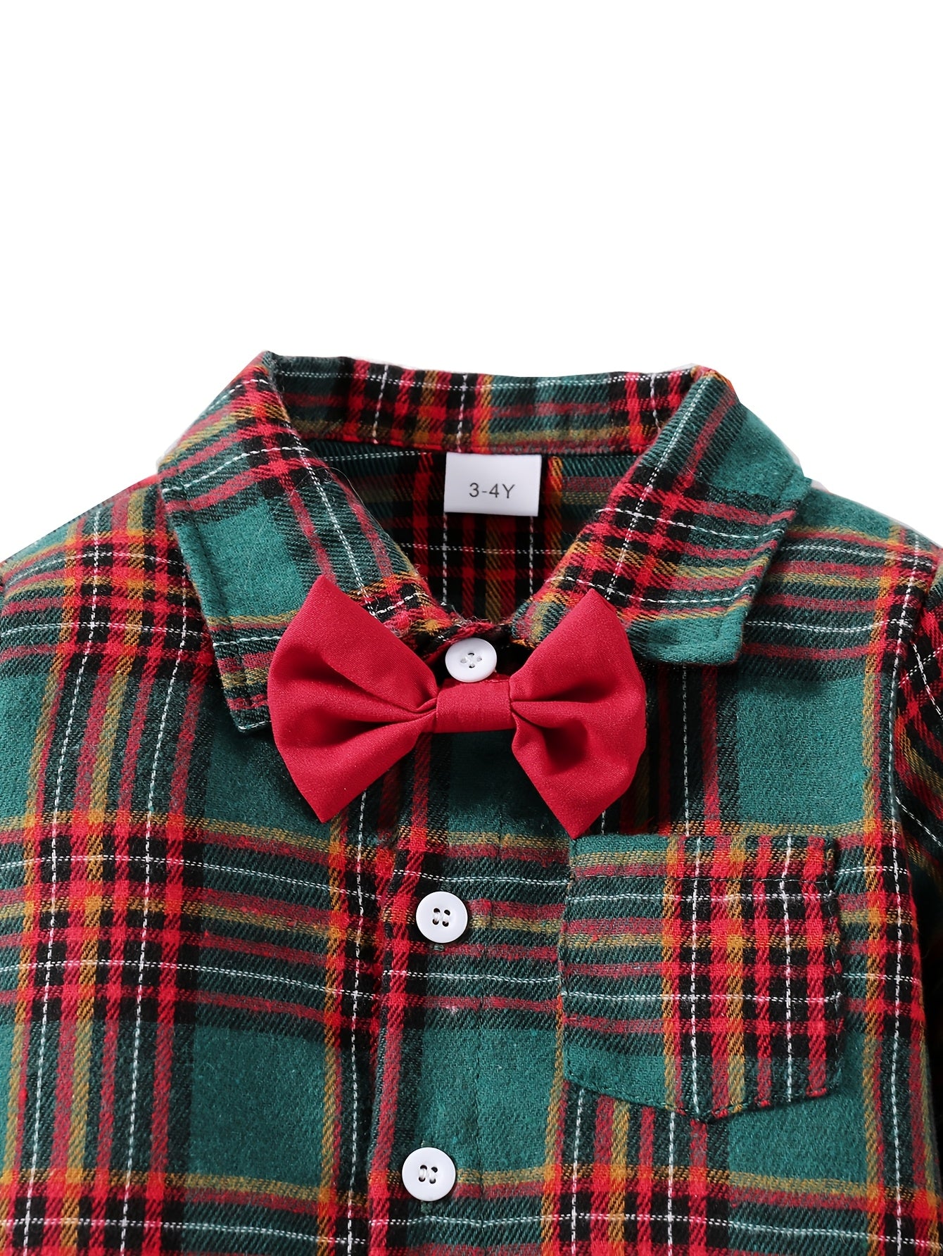 Boys' Party Gentleman Bow Tie Long Sleeve Collared Shirt, Christmas Gift, Plaid Dress Shirt Suitable for Autumn and Winter
