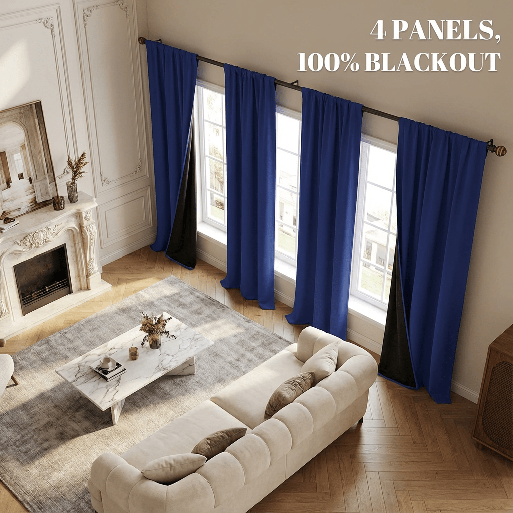 4 Panels Rod Pocket Blackout Curtains | 100% Light Blocking, Thermal and Protection, Privacy-Enhancing for All Rooms, Polyester, Modern Style