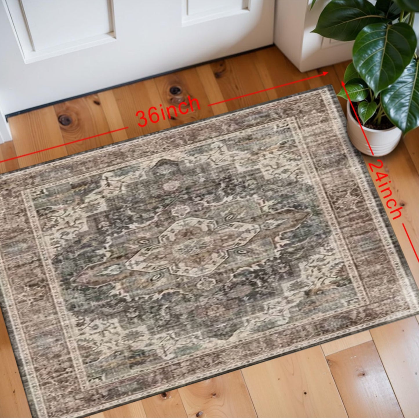 Vintage Floral Pattern Large Carpet | Non-Slip, Machine Washable Polyester Carpet for Living Room, Bedroom, Dining Room, Home Office, Entrance, Bathroom, Kitchen - Rectangle Shape, Bonded Pile