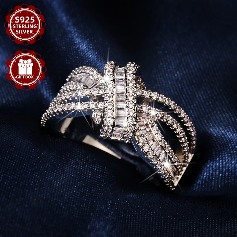 S925 Silver Women's New Fashionable Luxury Bohemian Gorgeous Premium Ring Women's Promise Engagement Wedding Pure Silver Moissanite Ring Suitable for Wedding Birthday Gift Christmas New Year Ring, Romantic Gift, Vintage Ring,