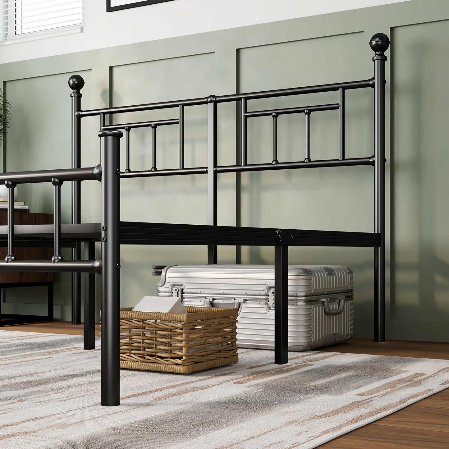 1pc Bed Frame with Headboard, 18 Inch High, Heavy Duty Metal Platform Bed Frame, Noiseless, Easy Assembly, No Box Spring Needed, for Bedroom Home Supplies, Black