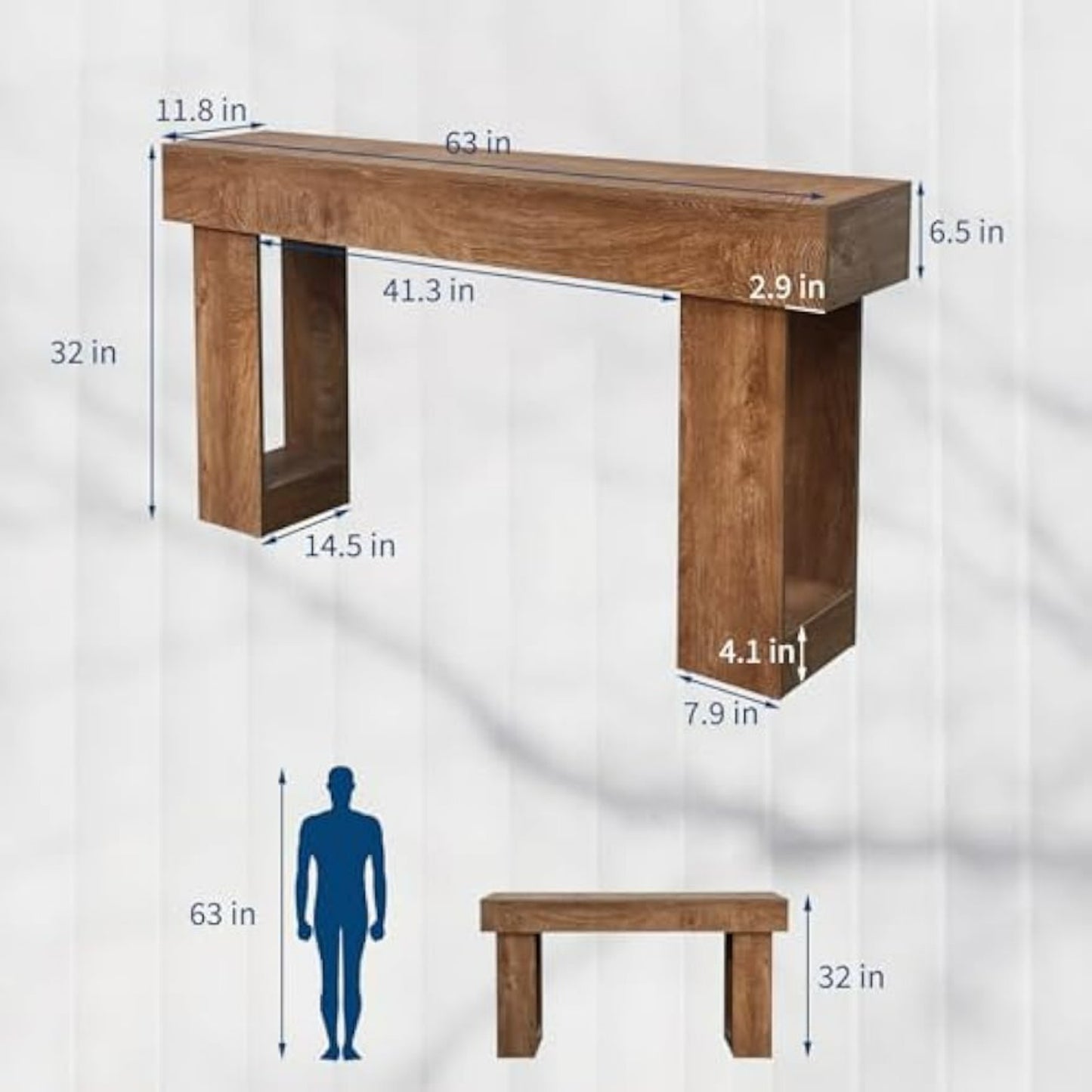 A 63-Inch Long Console Table Designed for Entryways, Perfect for Home Decor. This Solid Wood Rectangular Sofa Table Fits Behind The Couch And Serves As a Farmhouse-Style Entryway Table Suitable for Entrances, Hallways, Living