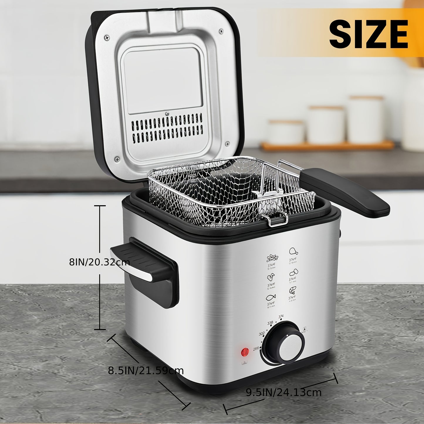 susteas household deep fryer, 1500W powerful heating, 1.5L/2.5L/3L/5L/6L non-stick inner pot, adjustable temperature control, convenient frying basket, made of stainless steel, essential for the kitchen.