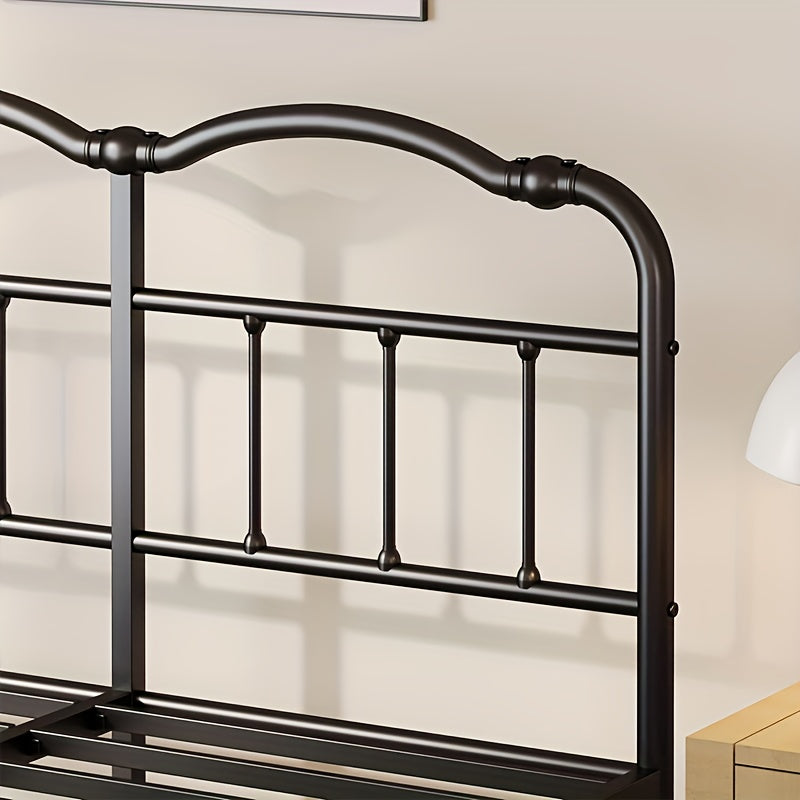 Queen Size Bed Frame with Headboard and Footboard | 18 Inches High, 3500 Pounds Heavy Duty Metal Slats, No Box Spring Needed, Noise-Free, Black, Contemporary Style, Metal Material, Assembled