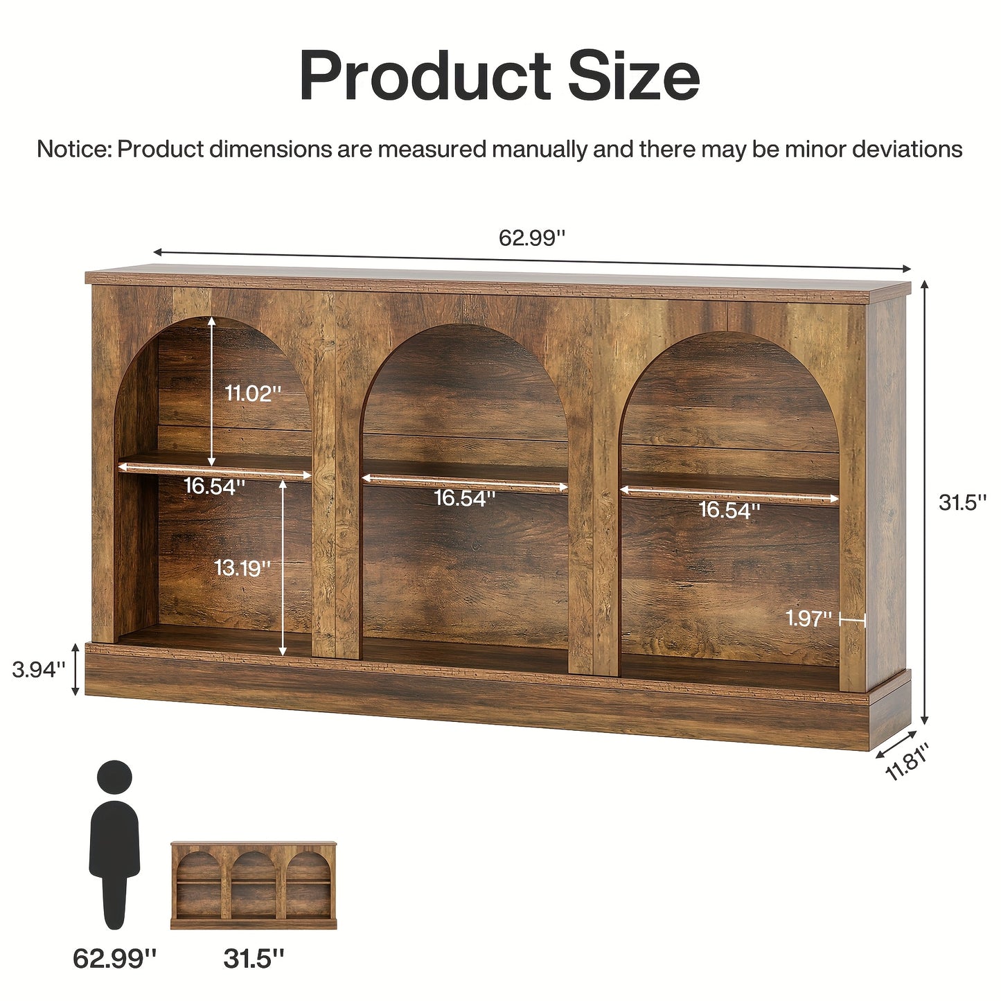 62.99" Modern Farmhouse & Industrial Console Table - -Long Sofa Table Behind Couch, Stain-Resistant Engineered Wood TV Stand with Storage Shelf, Entryway Hall Table Suitable for, Farmhouse, Apartment - Assembly, Wood Frame