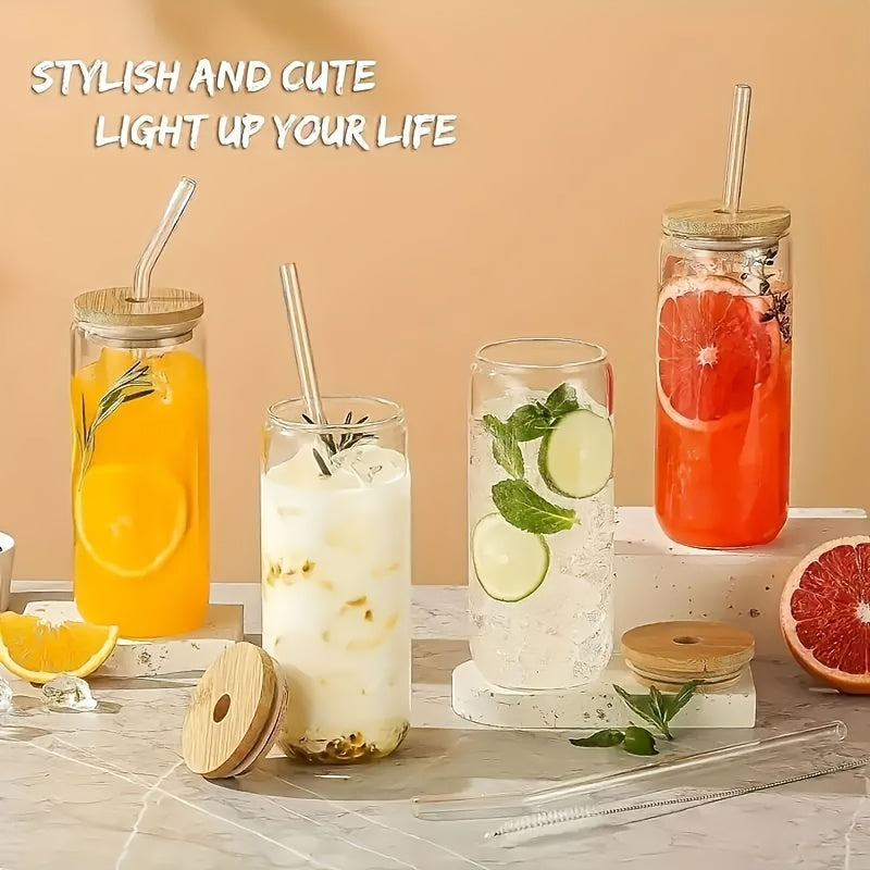 4/6pcs, Glass Cup, 18.7oz/550ml Glass with Lid And Straw, Mason Jar Water Cup, Iced Coffee Cup, Glass Cup with Lid