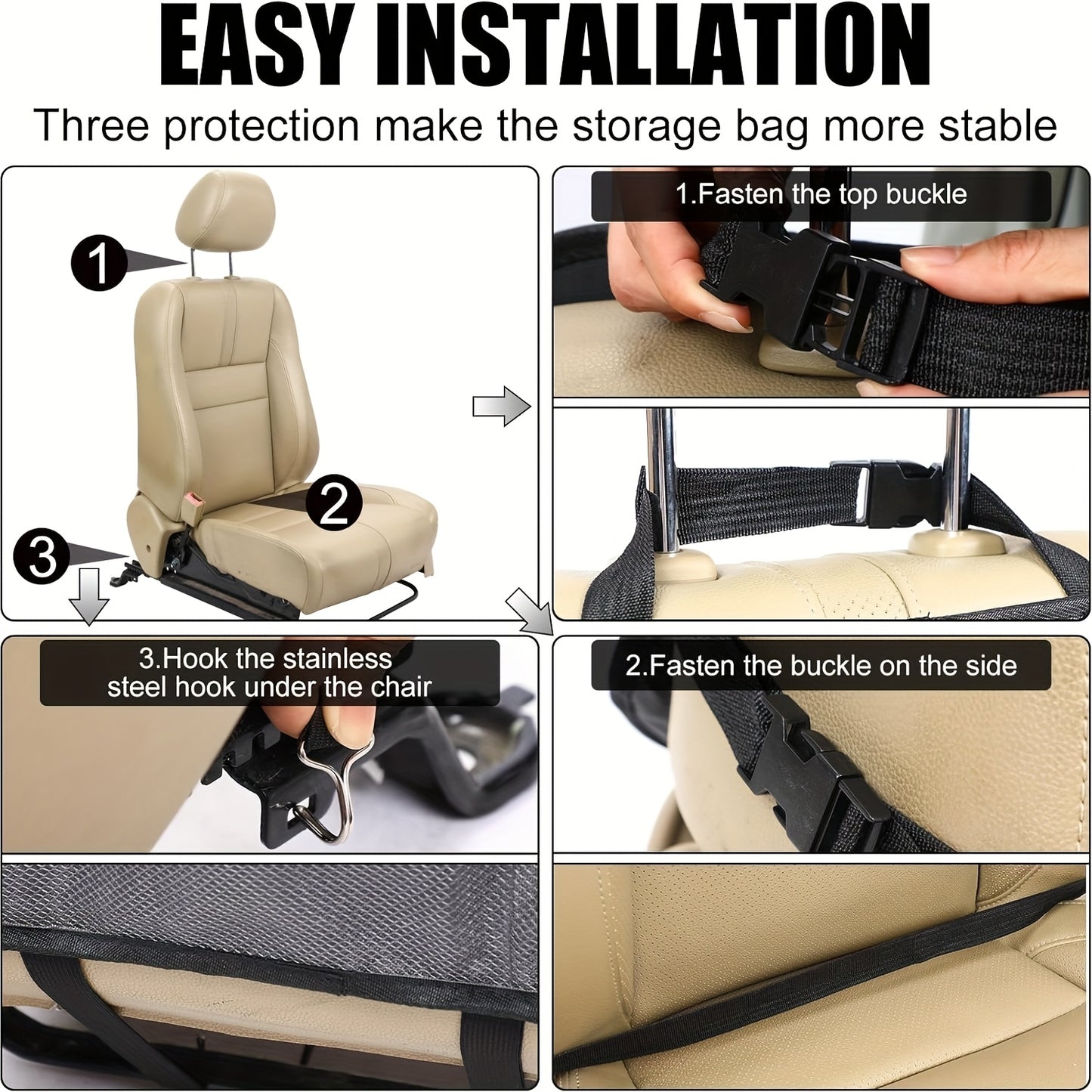 2-Count Backseat Car Organizer with Table Tray & Tablet Holder - 6 Storage Pockets, Kick Mats Protectors, Durable Faux Leather, Classic & Grey, Unisex Travel Accessories for Family Vehicles, Vehicle Organization, Sleek Design
