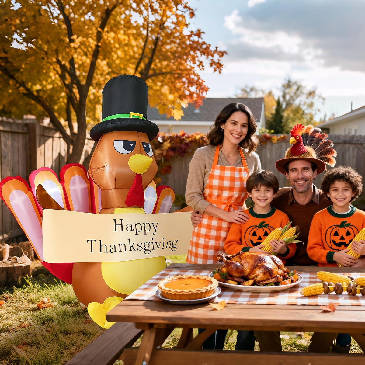 6 FT Thanksgiving Inflatables Turkey Decoration with Built-in LED Lights for Outdoor Lawn Yard Blow up Turkey Decor