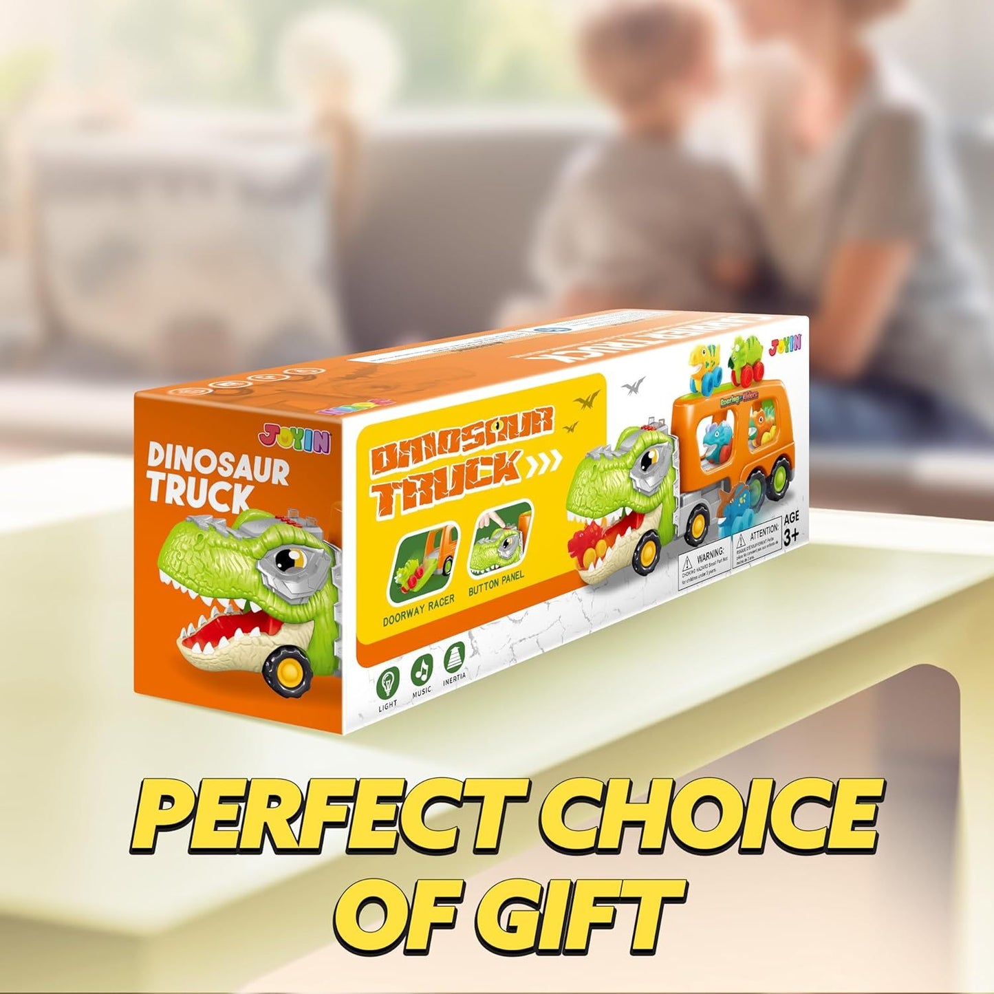 Dinosaur Truck toy for Kids, Dinosaur Car Carrier Truck with 6 Rubber Car Vehicles, Birthday Party Gifts with Music & Lights for boys and girls