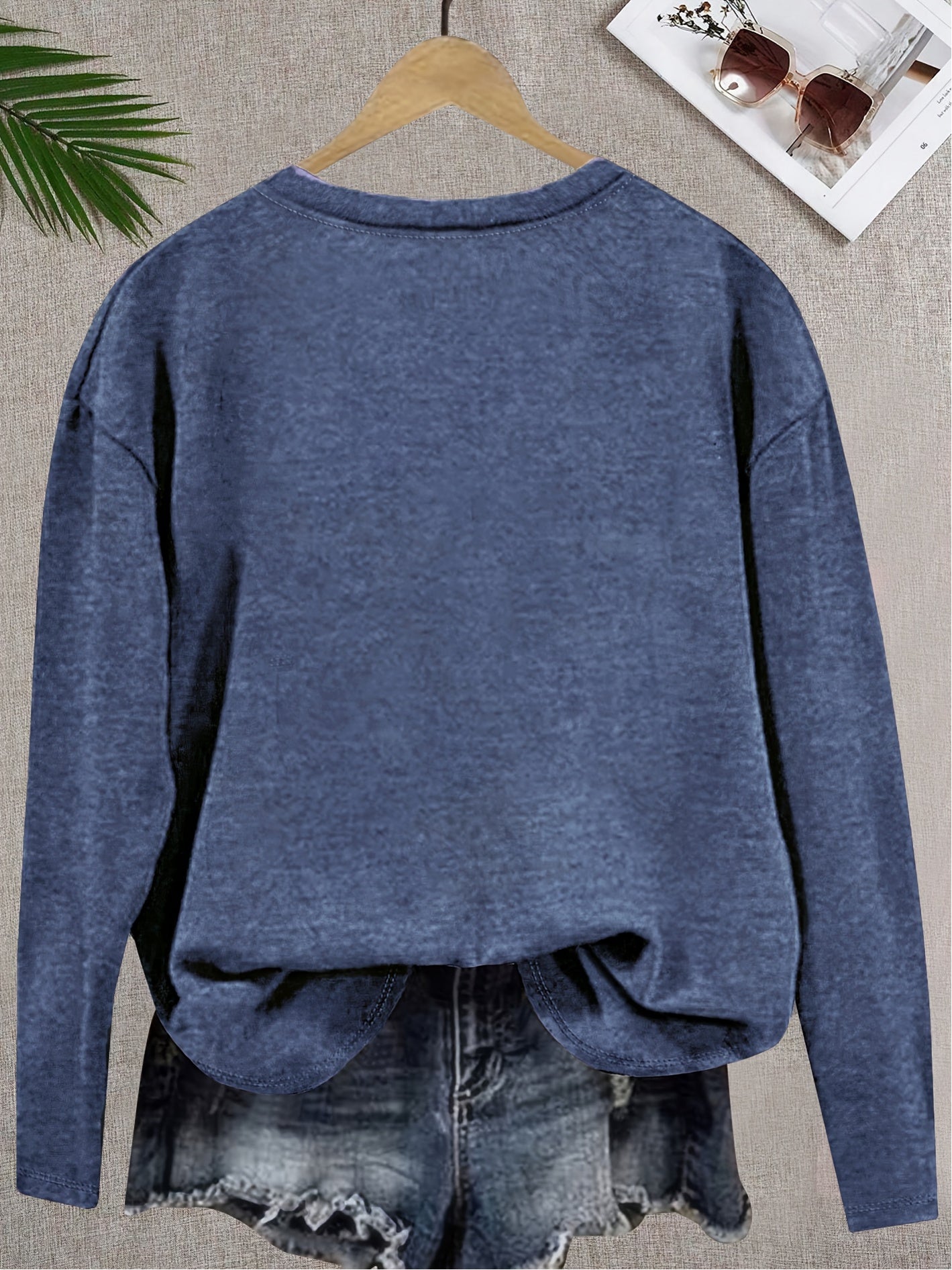 Plus Size - Women'S Plus Size All-Season Wardrobe Machine-Washable Layering Long Sleeve Round Neck Versatile Casual T-Shirt | Oversized Fit, Slight Stretch, Geometric Pattern
