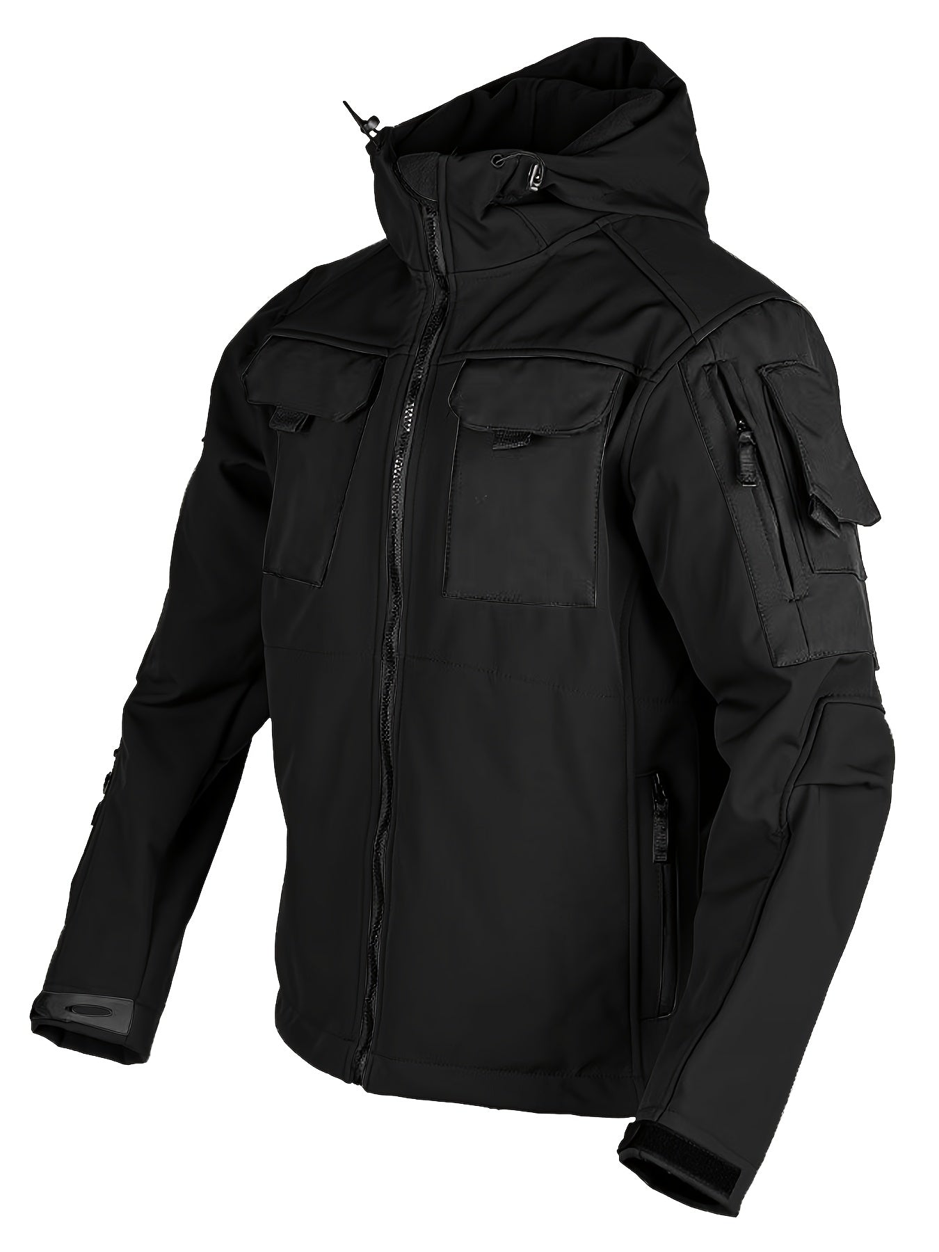 Men's -Lined Tactical Windbreaker Jacket - Winter Shark Beige Softshell Hooded Coat with MOLLE System, Multi-Pocket Design & Zippered Hood - Machine Washable Slim-Fit Windproof for Skiing, Hiking, Hunting, Outdoor Survival Ge