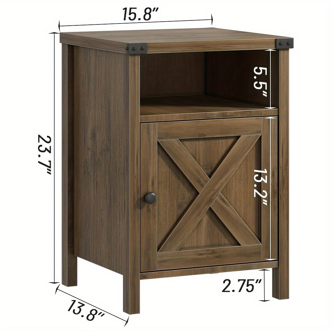 Halloween Farmhouse Nightstand, Rustic End Table With Barn Door And Storage Shelf, Bedside Tables Night Stand For Living Room Bedroom, Living Room, White Gray Oak Navy Blue Light Oak Dark Rustic Grey