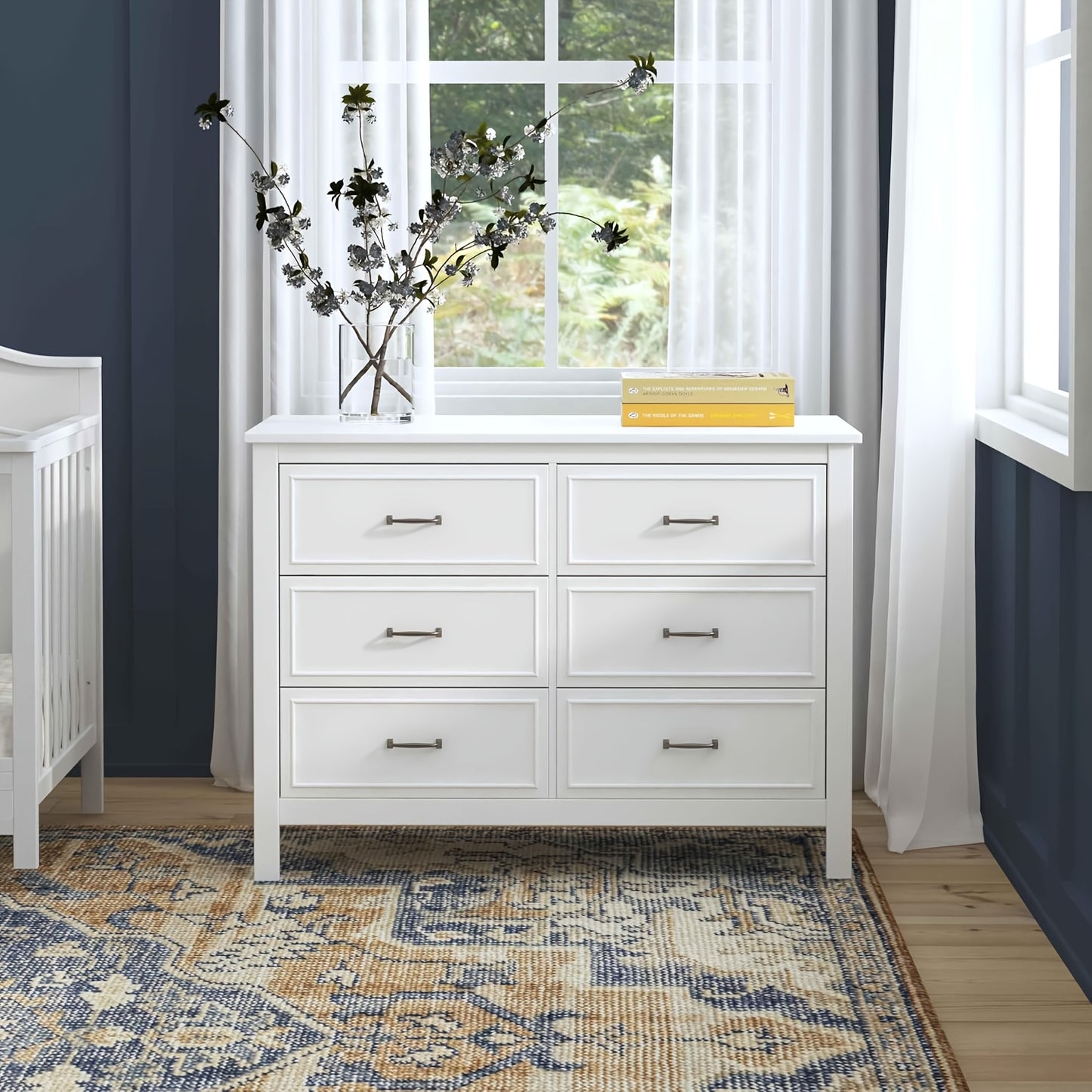6 Drawer Dresser, Retro Chest Of Drawers with Metal Handle, Double Wood Dresser for Bedroom, Living Room, Large Storage Cabinet