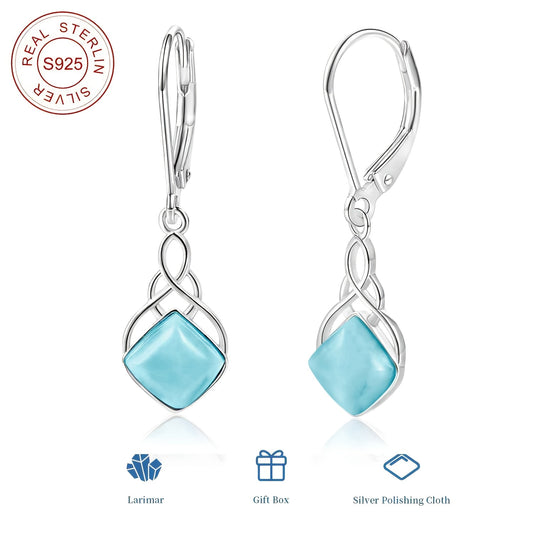 1pc Elegant S925 Sterling Silver Larimar Stone Earrings, Perfect Jewelry Gift for Men And Women, Suitable for Daily Wear Party Vacation Wedding Anniversary, Ideal Christmas Birthday Anniversary Gift