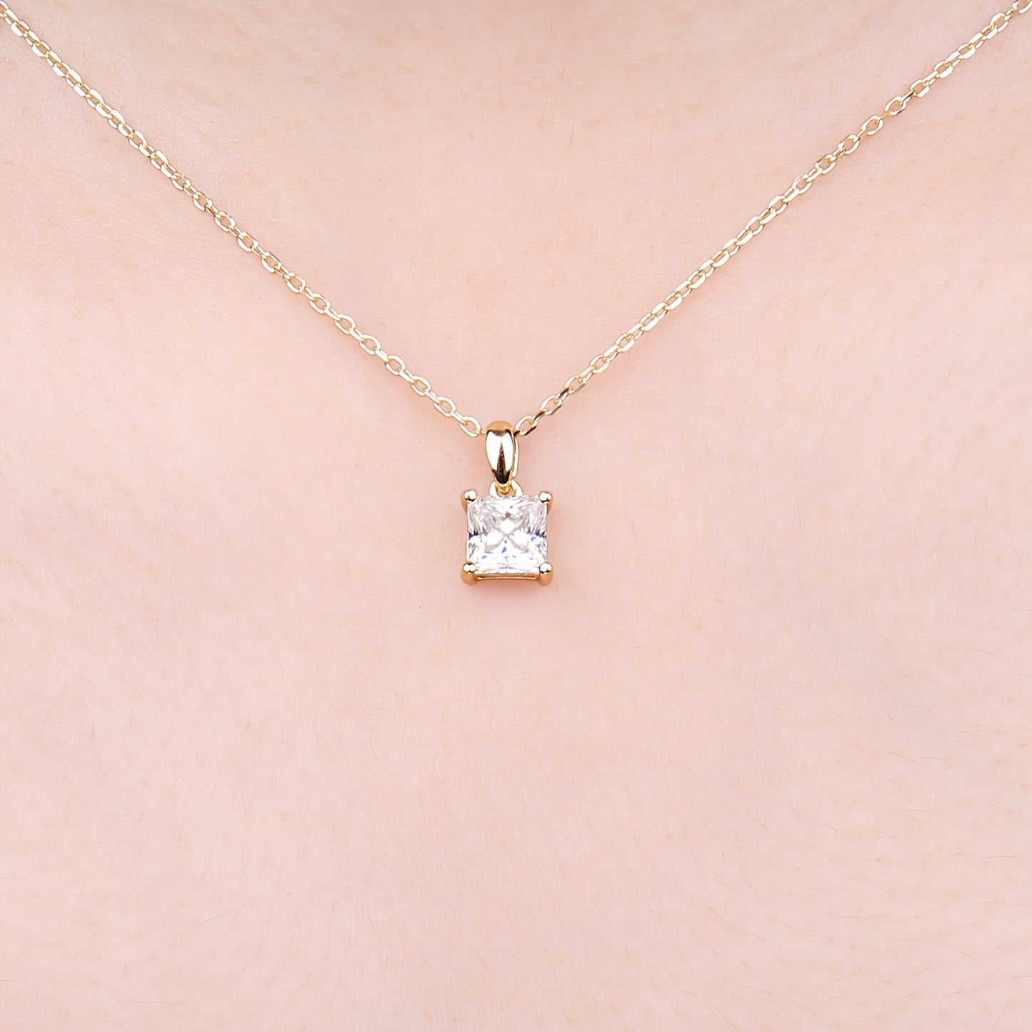 1pc 925 Sterling Silver Simple And Elegant Exquisite Multi-faceted Princess Cut Synthetic Cubic Zirconia Silver Pendant Necklace for Women for Girl Perfect for Dating Gift for Daily Decoration Wedding Engagement Fine Jewelry