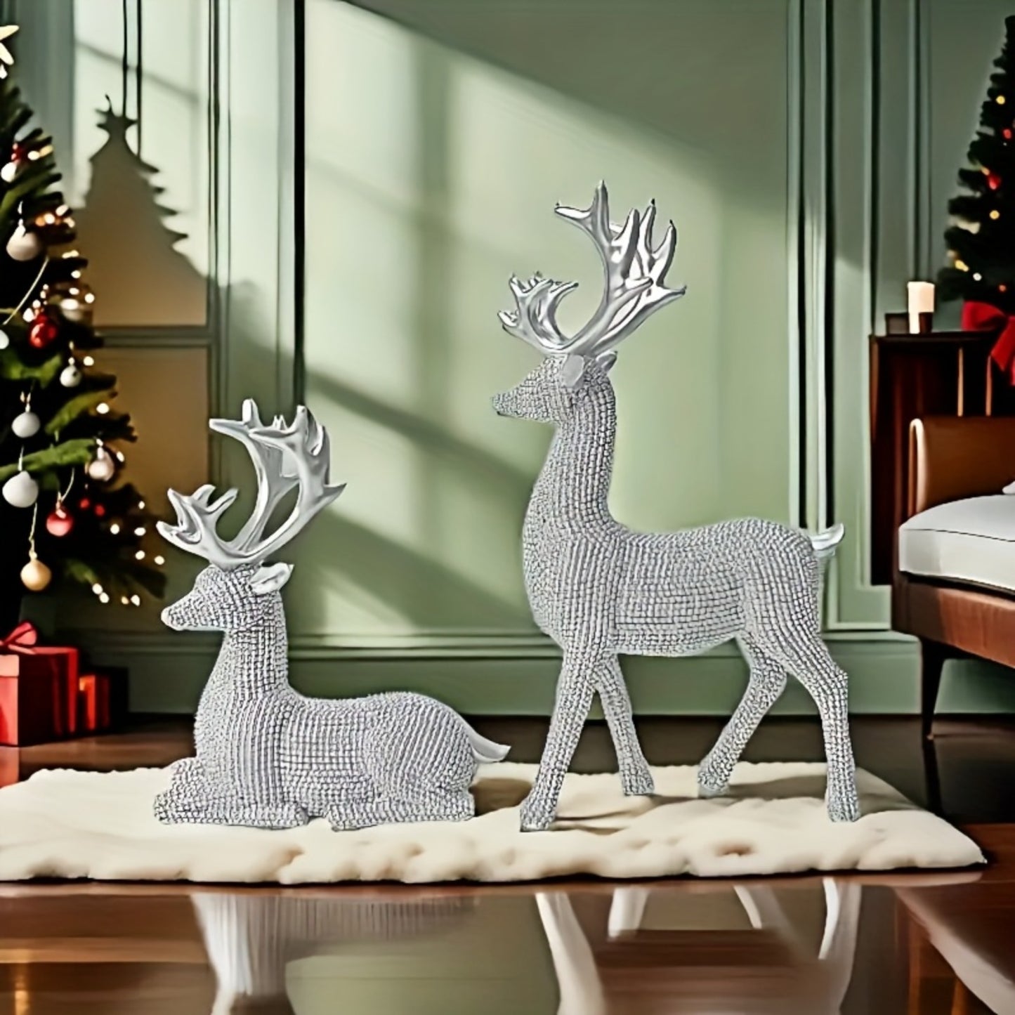 2pcs Creative Golden And Silvery Beads Reindeer Ornaments - Perfect Christmas And New Year Gifts, Suitable for Home, Room, Living Room, TV Cabinet Office | Elegant Desktop Display, Reindeer Theme Design, Seasonal for home Dec