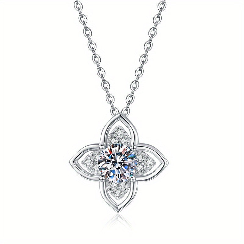 S925 silvery 1 carat four-claw round Moissanite classic and versatile Moissanite-shaped Women's fashion pendant necklace, suitable for daily wear and weddings, suitable for Valentine's Day, New Year's Day, birthday, anniversa