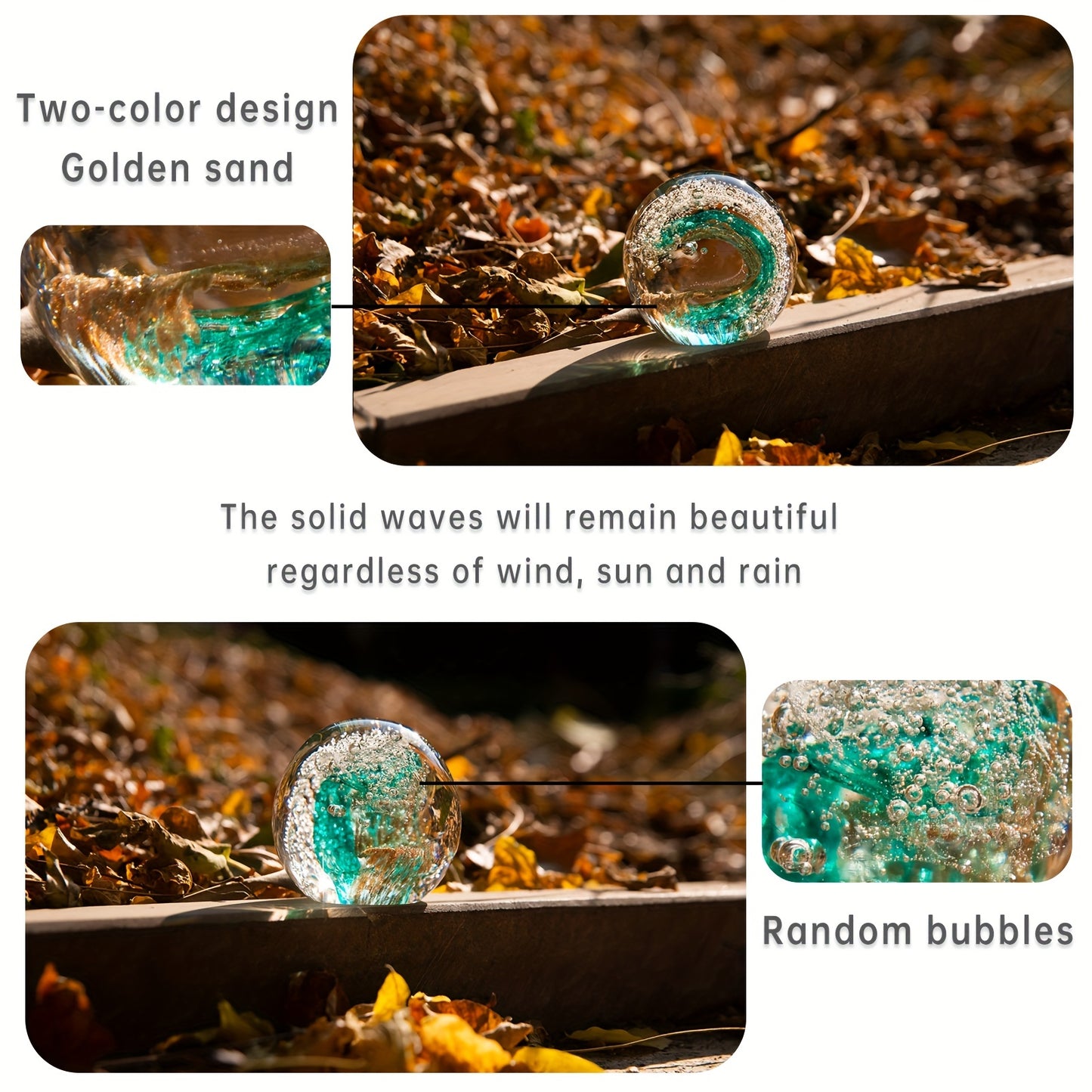 KANGMING Ocean Style Handmade Blown Glass Wave Paperweight, a Small Decorative Statue for Home Collection, Handcrafted Art Ornament, Collectible Souvenir, Blending Sky Blue with Golden Sand (8 Cm / 3.15 Inches / 700 Grams / 1