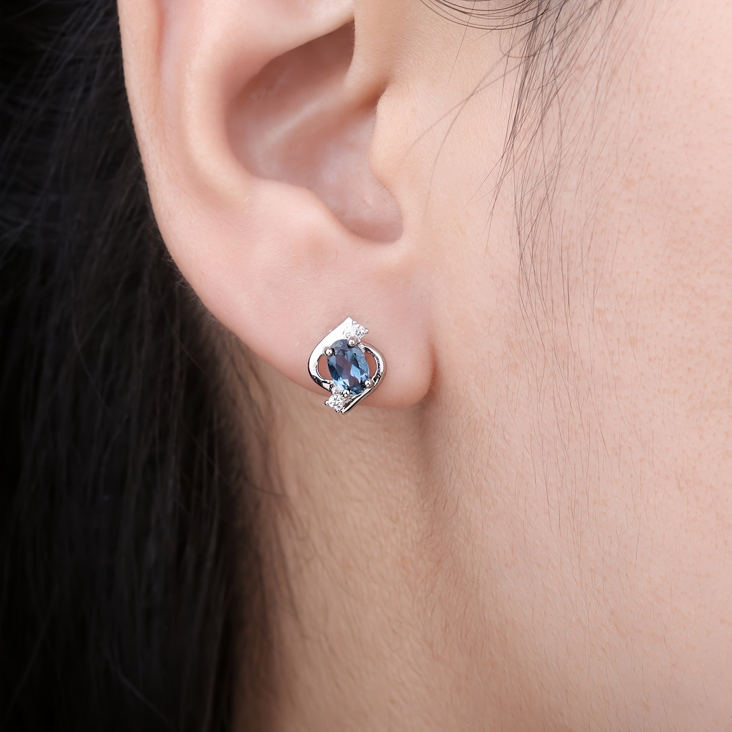 1pair 925 Sterling Silver Simple And Elegant Exquisite Multi-faceted Oval Cut Natural London Blue Topaz Silvery Stud Earrings For Woman For Girl Perfect For Daily Decoration For Dating Gift Fine Jewelry