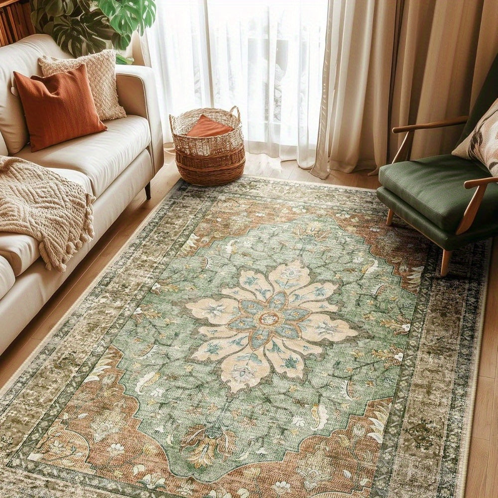 Jumbo Oversized Large Carpet - Extra Wide & Long Luxury Suitable for Living Room Bedroom, Heavy Traffic Areas, Large Spaces - Machine Washable Anti-Slip Retro Flower Print Carpet, Jumbo Sizes Available