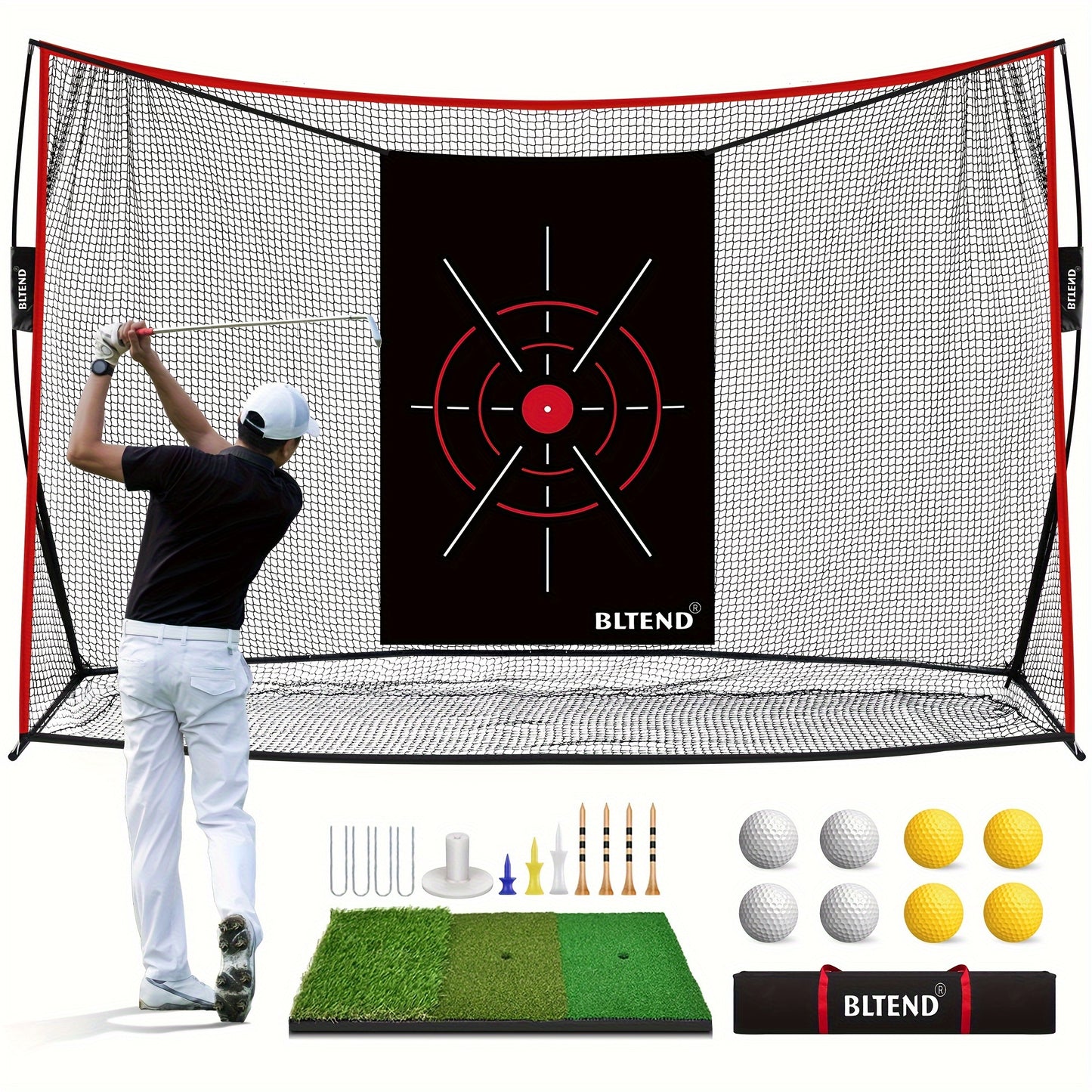 Golf Net with Mat A|B|C, Heavy Duty Golf Hitting Net, 10x7ft Golf Practice Nets for Backyard Driving, Golf Hitting Training Net for Indoor Outdoor Use - Golf Training Equipment, Golf Gifts for Women Men