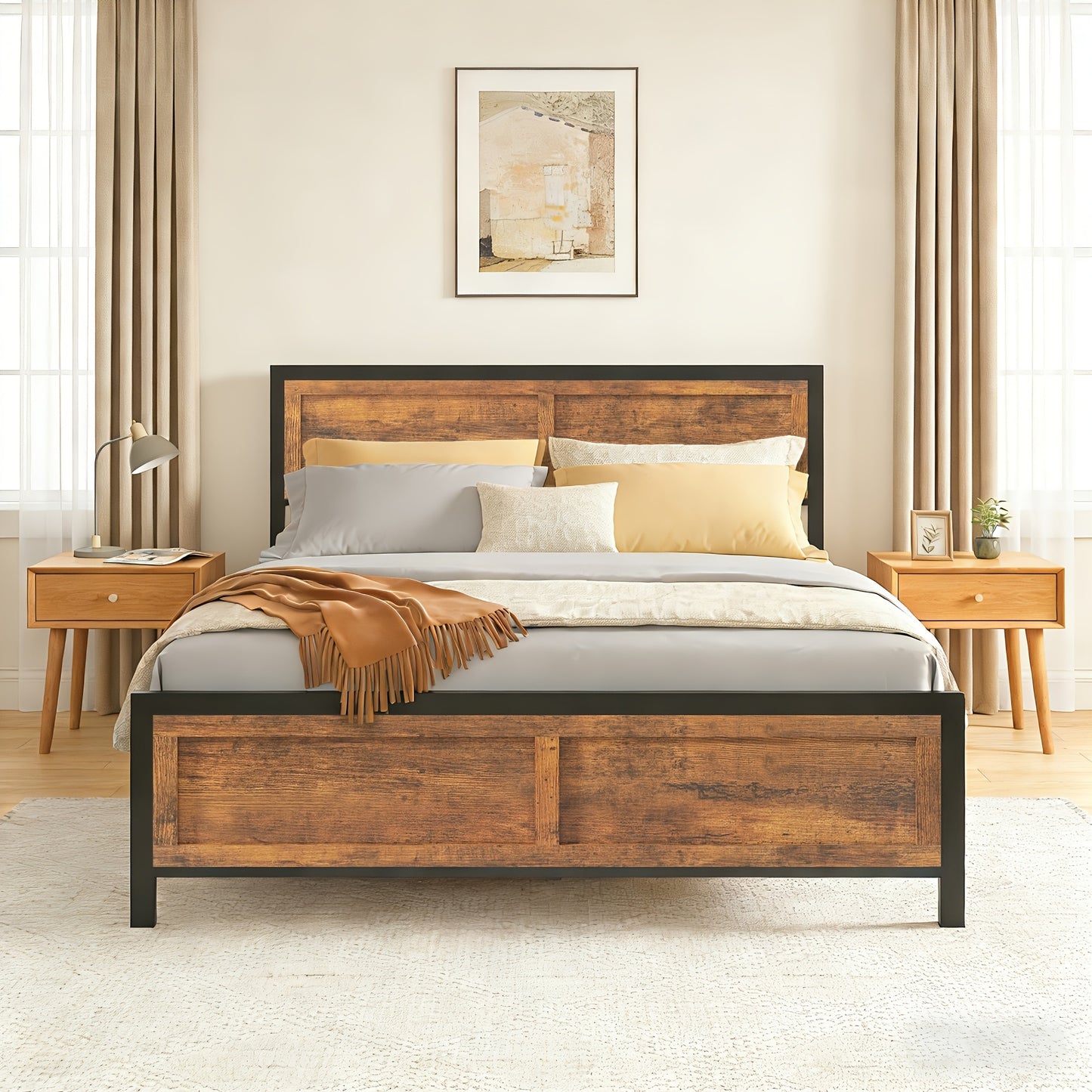 Modern Sturdy Heavy-duty Metal Full/Queen Bed Frame with Headboard and Footboard | 10in Under-bed Storage, Non-slip Recessed Design, Concealed Screw Construction, 1000 lbs Weight Capacity, Suitable for Bedrooms and Guest Room