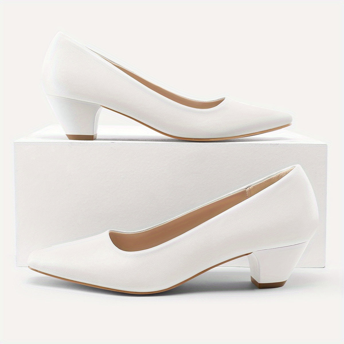 Women's Low Heel Mary Jane Slip-On Pumps - Round Closed Toe Wedding & Party Shoes, PU Upper & PVC Sole, All-Season Comfortable Dress Footwear for Prom, Dance Floors, Daily Wear - Easy-Clean & Stable (Hand/Dry Cleanable)