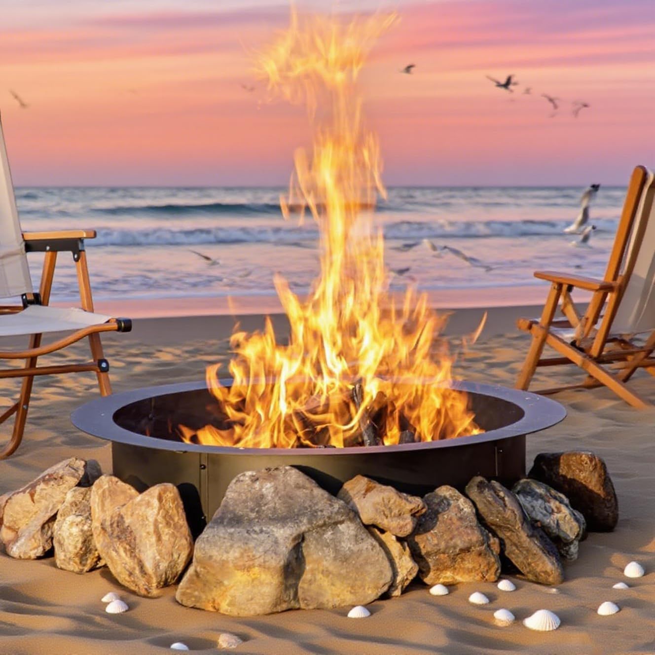 48 Inch Heavy-Duty Rust-Resistant Steel Fire Pit Ring Suitable for Backyard & Camping - Outdoor Fire Pit with Ventilation Holes, Smokeless, Tool-Free Assembly for,, Bonfire - Easy DIY Assembly for Cleaner Burning