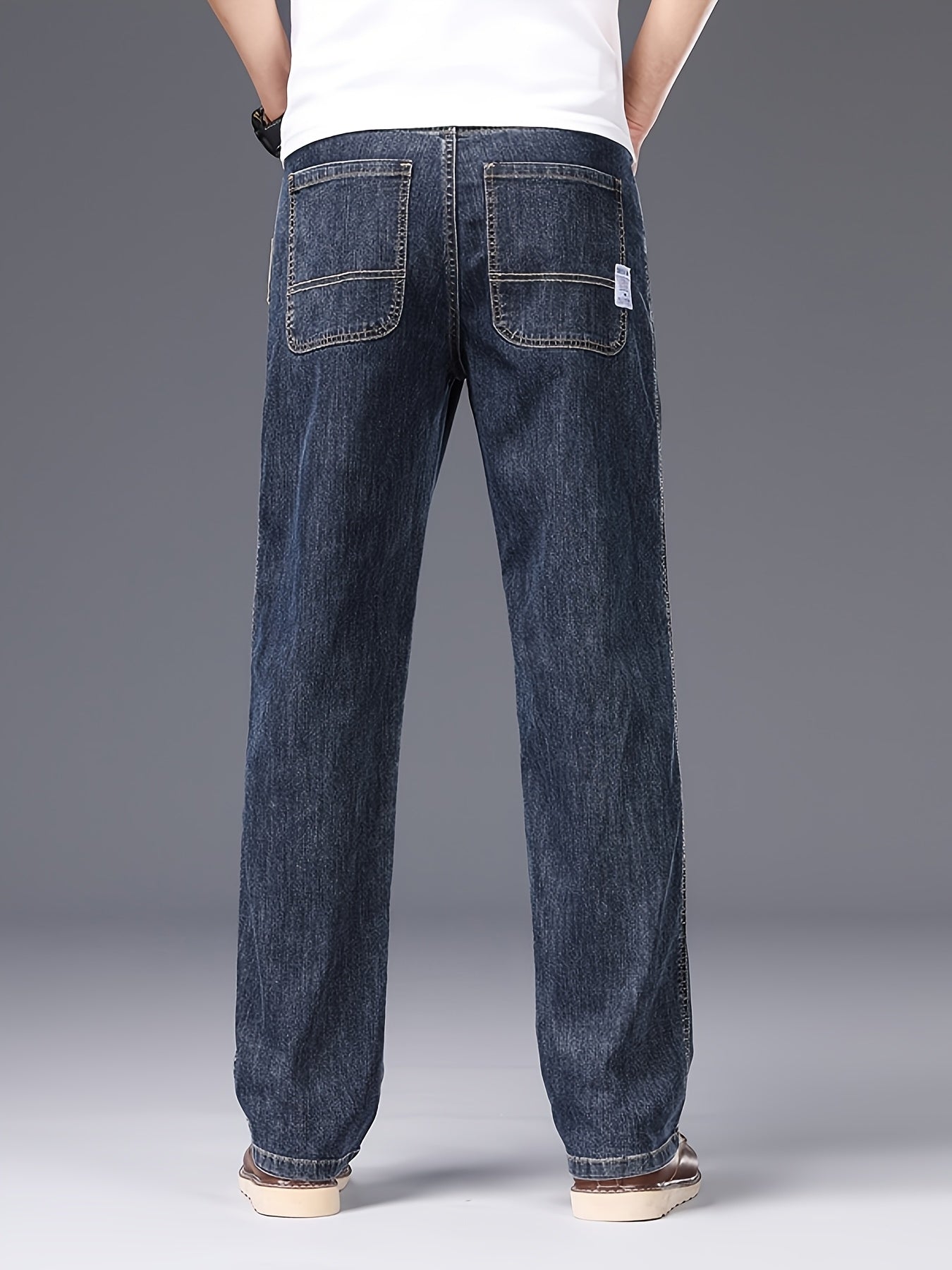 Men's Lyocell Stretch Denim Straight-Leg Jeans - All-Season Business Casual Pants with Button Detail, Machine Washable, Classic Regular Fit & Solid Color Design, Versatile for Office & Casual Attire, Durable Fabric Pants, Tim