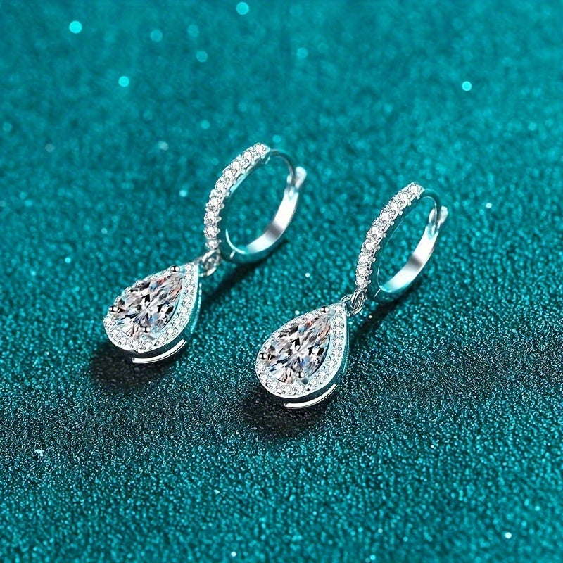 925 Silver 1-Carat*2pcs Moissanite Earrings, Women'S Moissanite Jewelry, Silvery Earrings, High-Quality Elegant Sensual Women'S Dangle Earrings, For Vacations Parties Gifts, Thoughtful Present For Friends Loved Ones Christmas