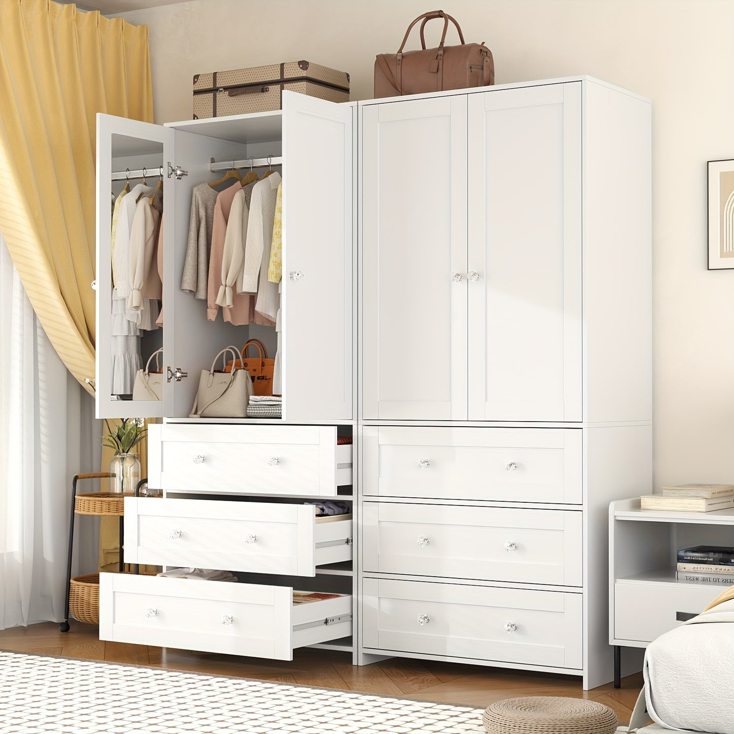 71" Wardrobe Armoire Closet with Mirror, 3/6 Large Drawers & 2/4 Doors, Gifts for Christmas