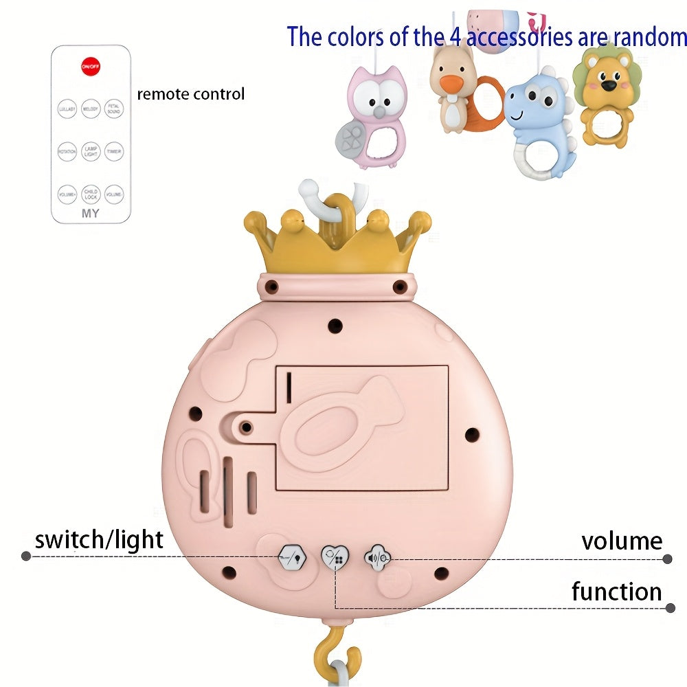 Baby Musical Crib Mobile with 150 Lullabies & Remote Control, Rotating Bed Hanging Toy with Soothing Lights & 150 Melodies, Bedside Mobile for 0-36 Months, Pink/Gray/Blue (Easy Install, Durable Plastic)
