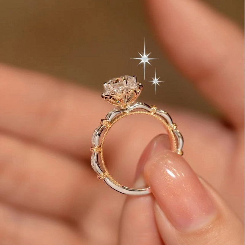 Hand bouquet shaped S925 sterling Silvery round cut Moissanite ring, daily niche design, high quality Women's jewelry, Valentine's Day gift for girlfriend, proposal, engagement wedding anniversary gift, birthday gift, party g