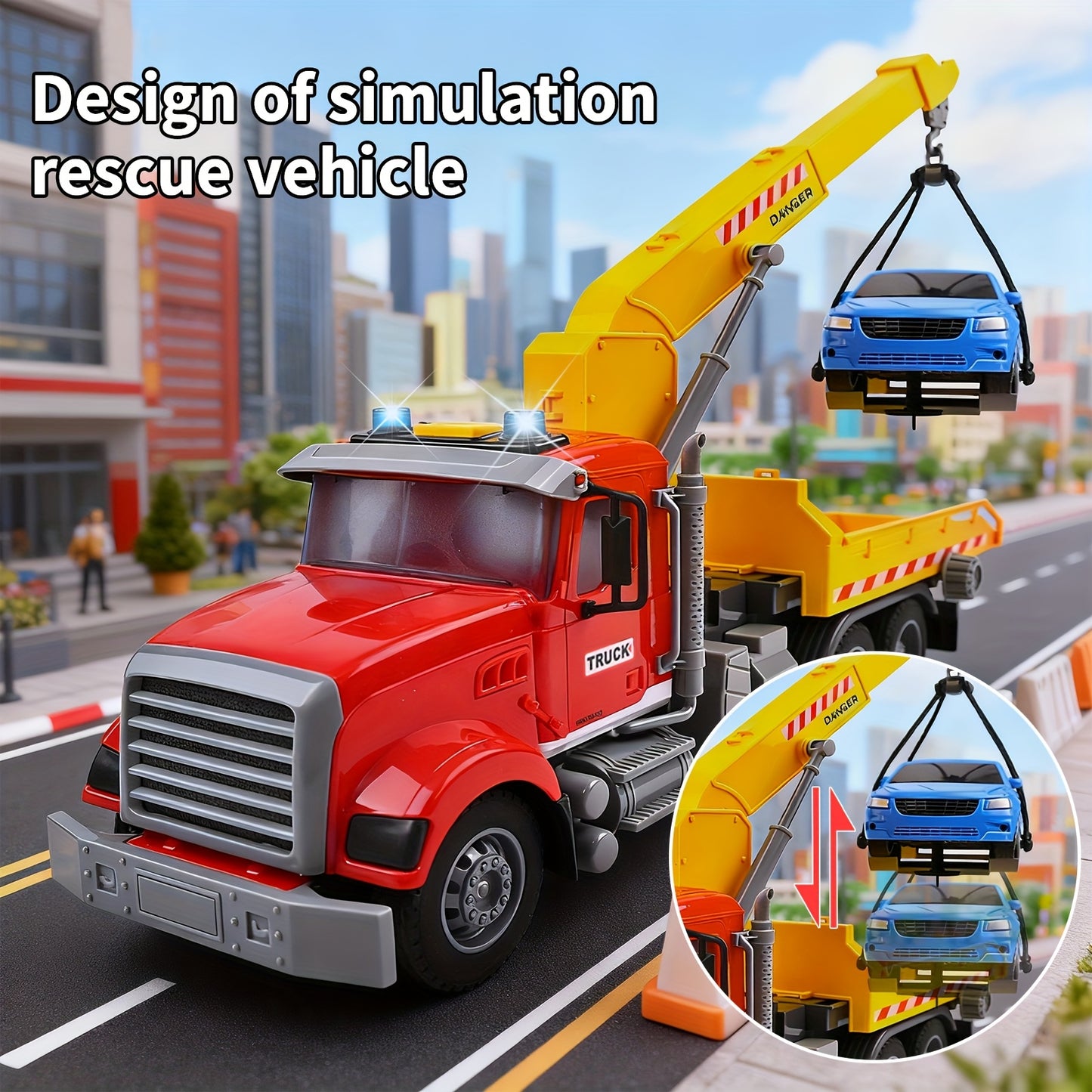 Kids Toys For 3 4 5 6 7 Years Old Boys, 13"Tow Truck Toy, Friction Powered Transport Truck Crane Toy With Lights And Sounds, Birthday Gifts For Boy Child