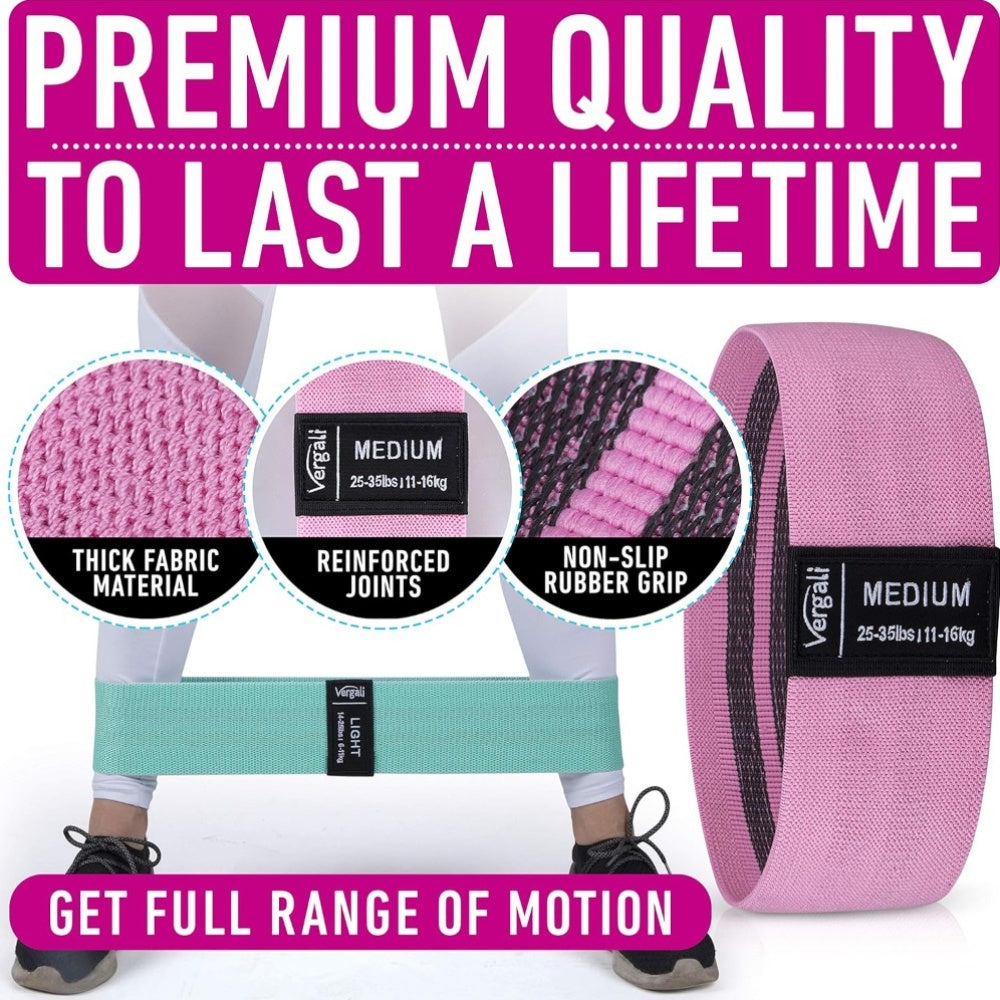Exercise with Resistance Bands Using Our Comprehensive Guide. This Set Includes Four Fabric Elastic Booty Bands Suitable for Both Women And Men, Designed for Leg Workouts And Targeting The Hips, Thighs, And Glutes