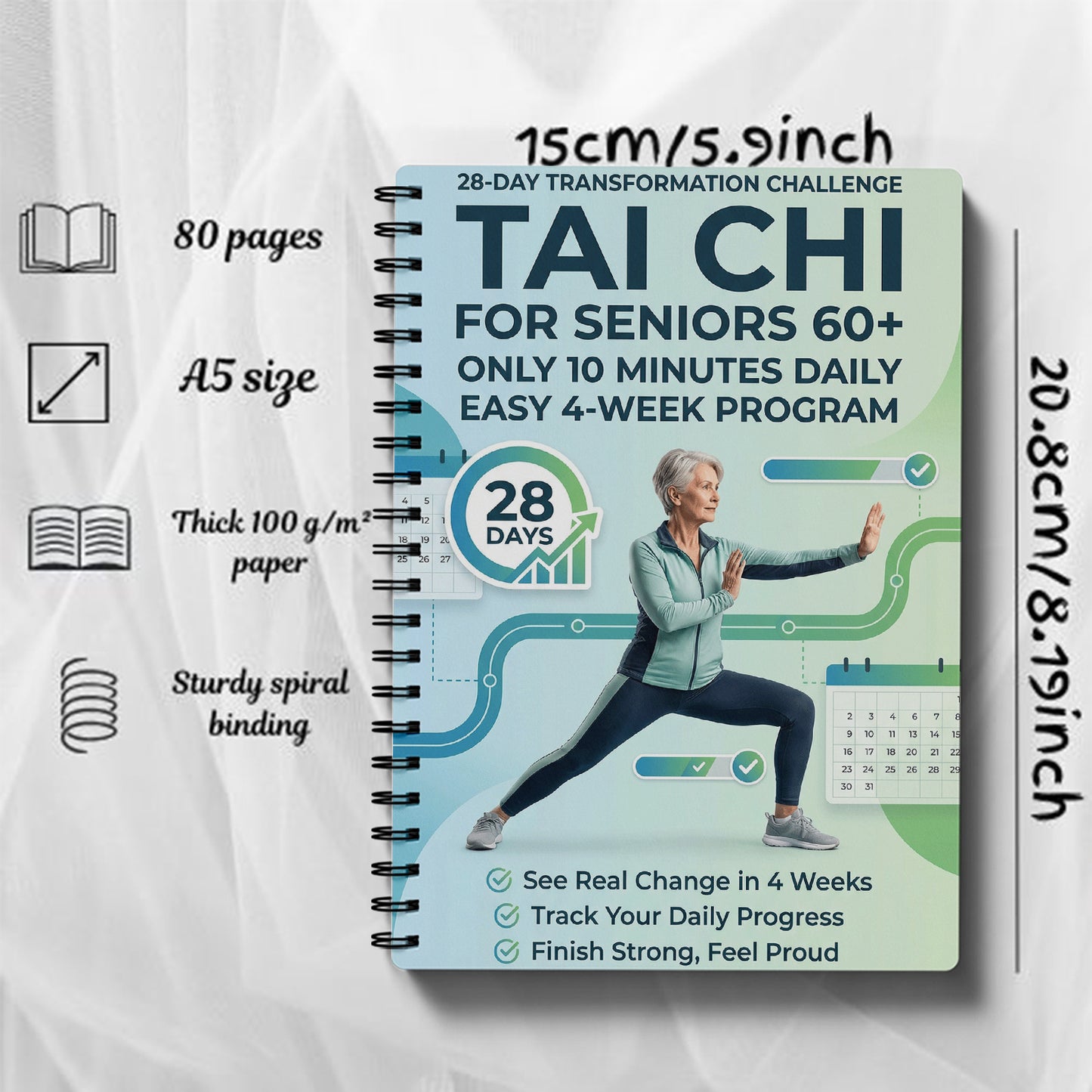 1 Tai Chi Exercise Manual for Elderly and Beginners | Suitable for Daily Practice and Fitness, Progressive Tai Chi Guidance, Spiral Bound, Ideal Gift for Parents, Transparent Paper