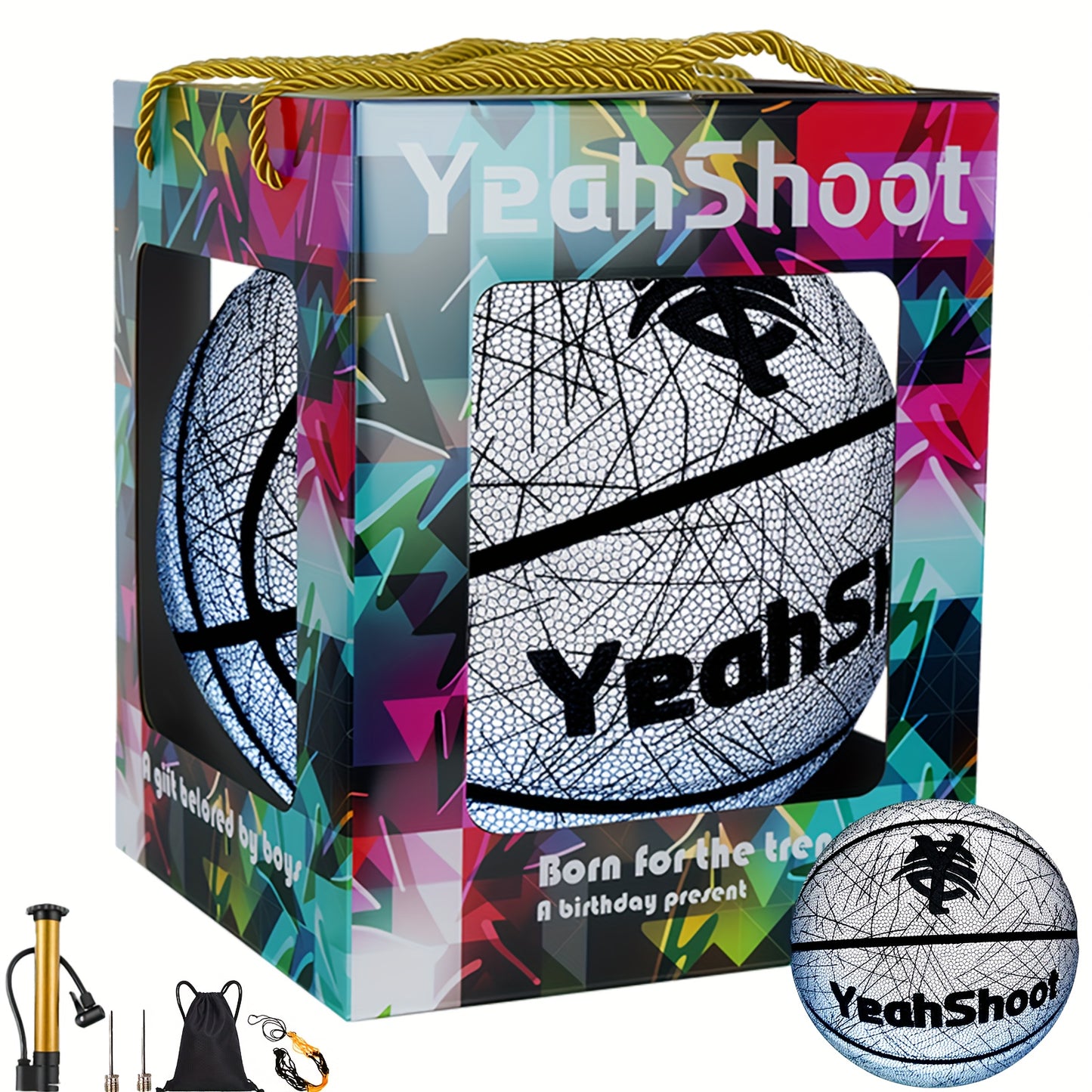 YeahShoot Glow Basketball - Novel Style Light Up Basketball for Youth, Reflective Teens And Adults, Premium Feel Basketball Gifts for Boys with In The