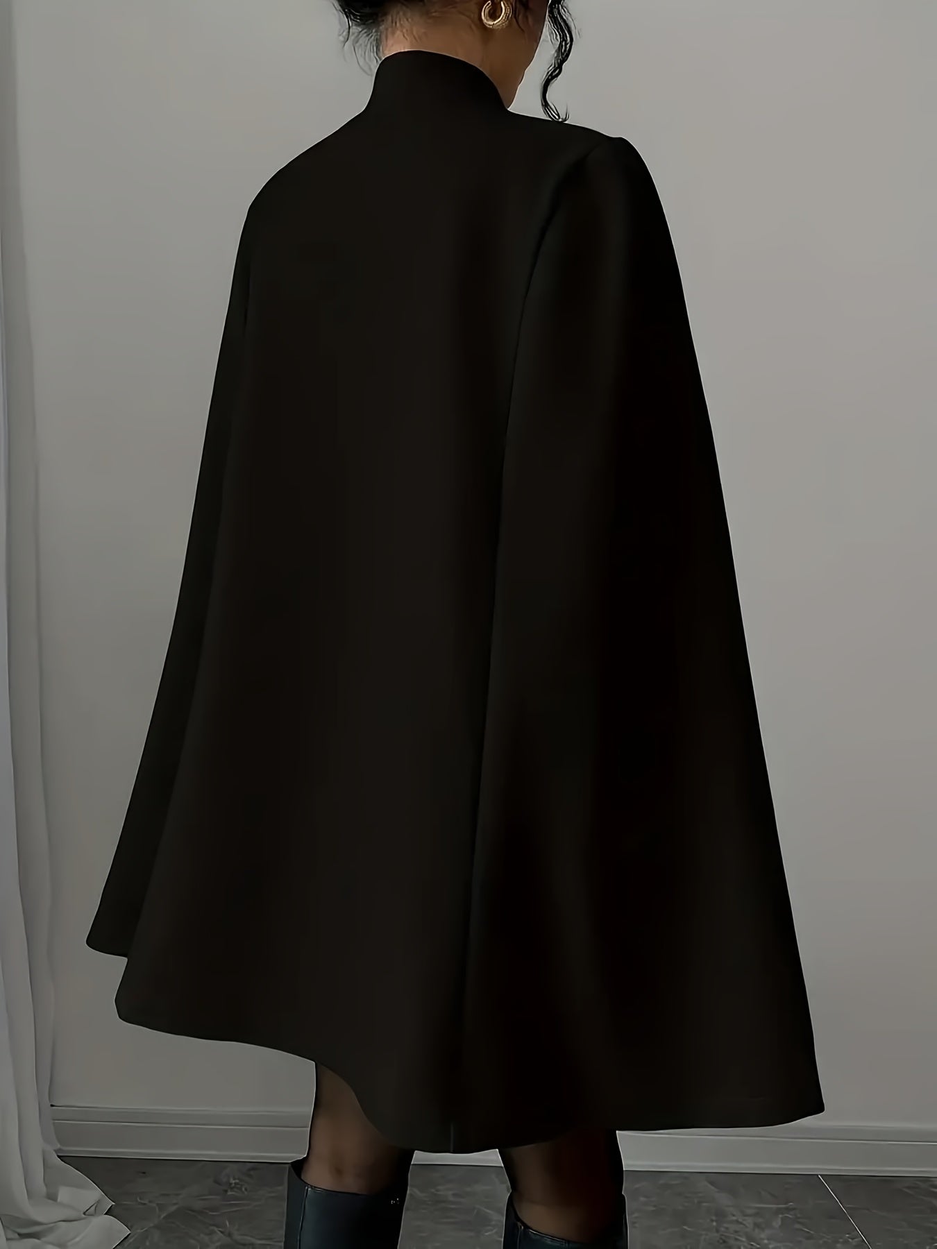 Plus Size, Plus Size Women's Elegant Chinese Cape Coat - Winter Thick Jacket with Stand Collar & Mandarin, Front Closure, Belted Waist, Machine Washable Outerwear for Weddings, Parties, Professional (Warm Coat)