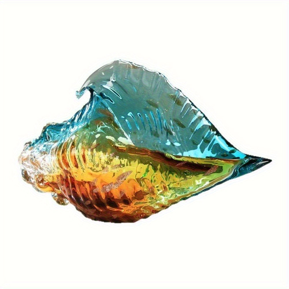 Handmade Glass Seashell Sculpture - Bohemian Coastal Home Decor, Modern Nautical Wall Art for Living Room & Bedroom, Vibrant Blue to Orange Gradient, Indoor/Outdoor Use, No Electricity Needed, Beach House Accent, Shelf Decor,