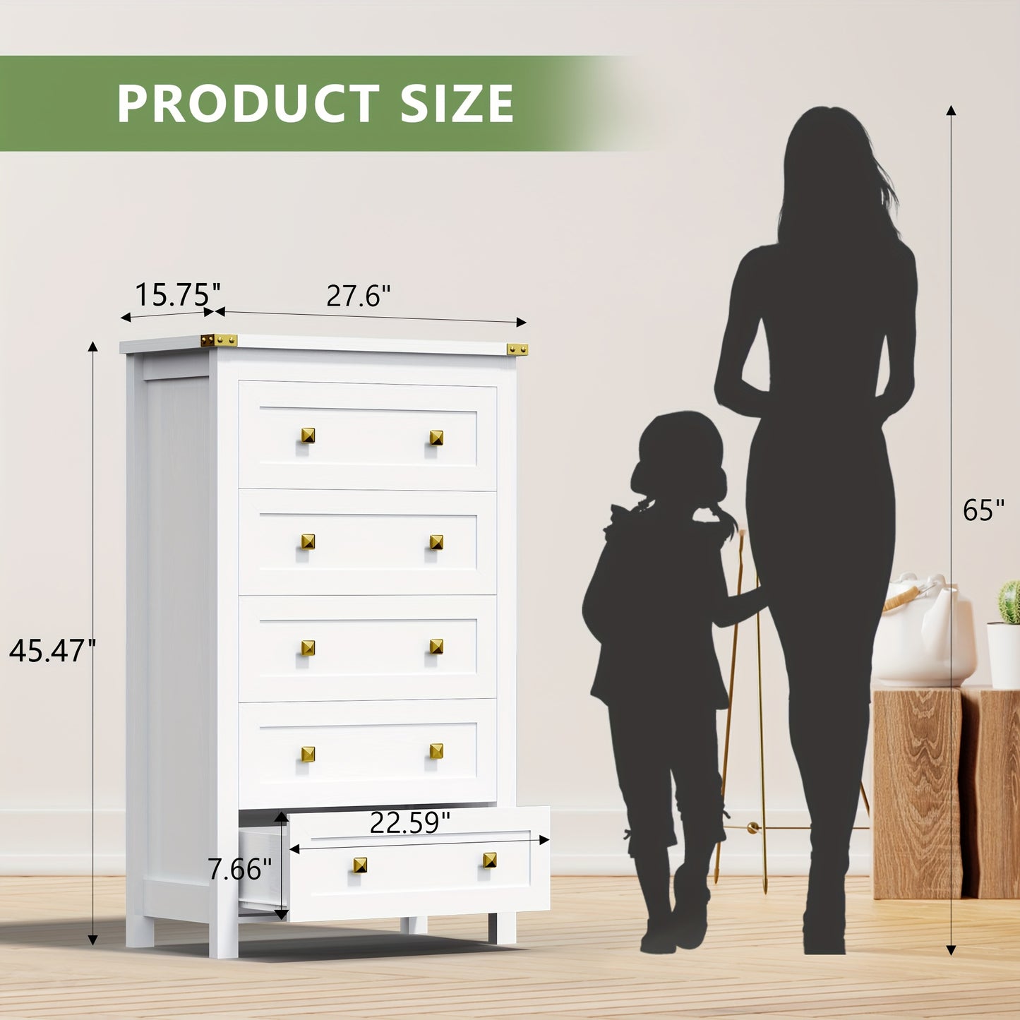 Dresser for Bedroom, Vertical 5 Drawer Dresser, Tall Wood Dresser Storage Organizer, Modern Narrow Slim Nightstand Bedside Table of Drawers for Hallway, Living Room, Dorm, Entryway