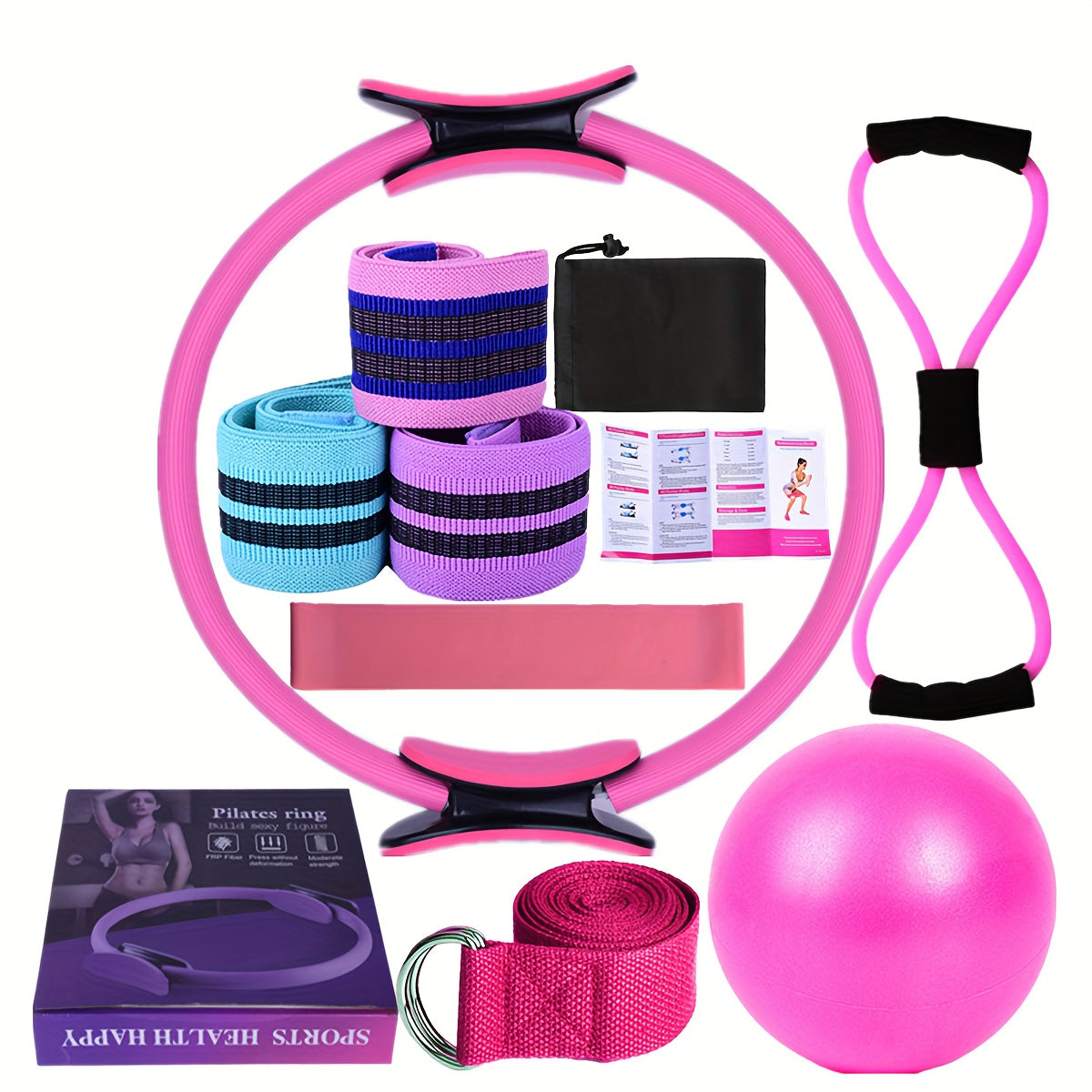 11pcs Yoga Fitness Set, Elastic Band, Latex Hip Band, Latex Resistance Band, Yoga Ball, Stretching Band, Pilates, Abdominal Band for Hip Exercise, Yoga Ball, Resistance Band, Yoga Ball for Stretching