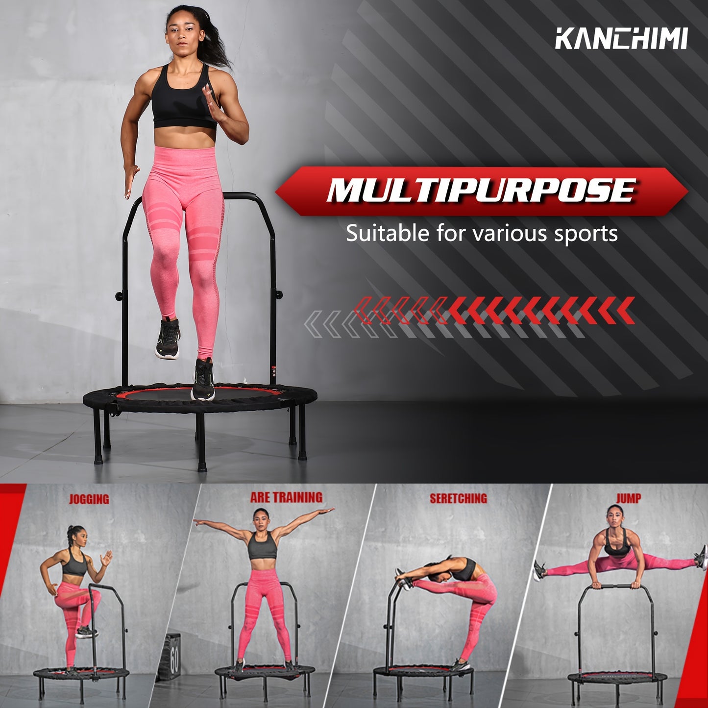 40" Folding Mini Fitness Indoor Exercise Workout Rebounder Trampoline With Handle, Max Load 450lbs