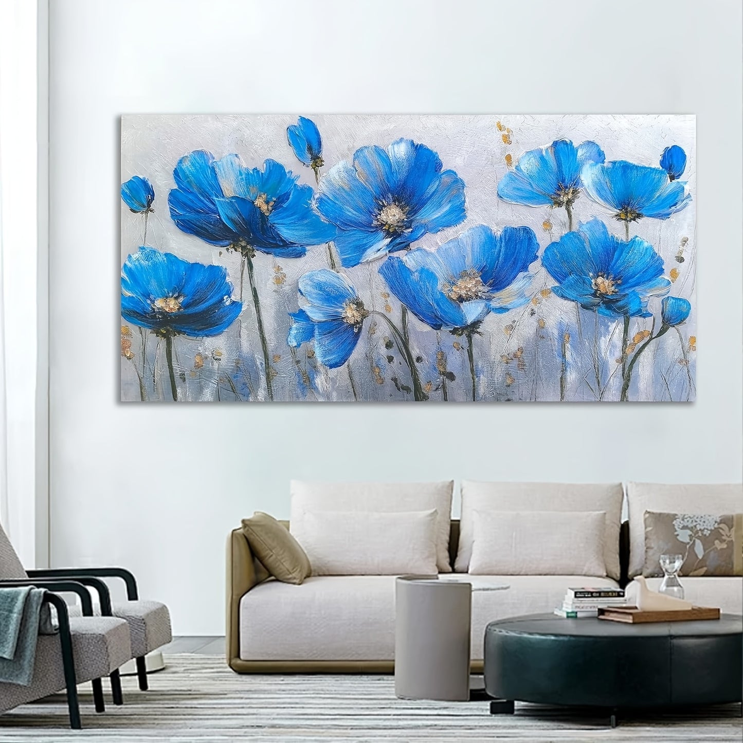 Large Blue Wildflower & Botanical Canvas Wall Art - Frameless 20x40 Inch Wildflower Pictures Suitable for Room & Office Decor, Beauty Large Artwork