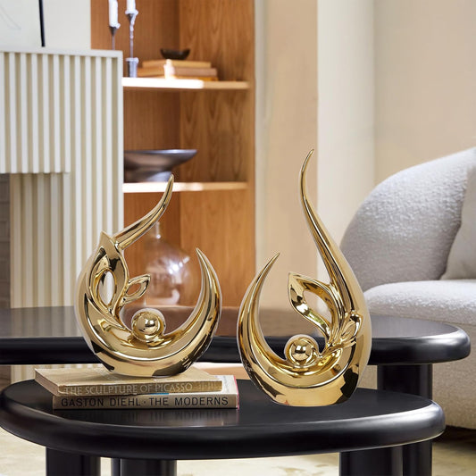 2pcs Golden/Silvery Decorative Accents Mid-Century Modern High Luxury Decor Golden Living Room Decor High Quality Resin Material Sculpture Centerpiece Tabletop Decor Dining Table Centerpiece Shelf Bookshelf Office Table Decor