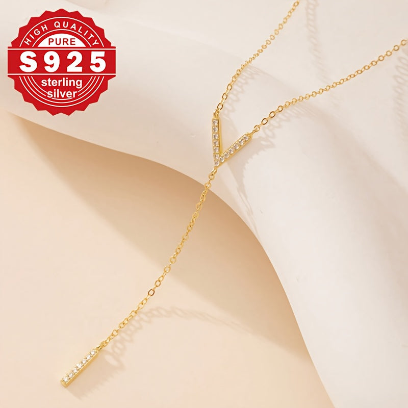 1pc Women'S Y-Shaped Necklace, S925 Sterling Silvery, V-Shaped Design, Exquisite and Sexy, Suitable for Daily Wear, Perfect Gift for Women, Party Accessory, Elegant Accessory, Durable Jewelry, Fashion Accessory, Jewelry Lover