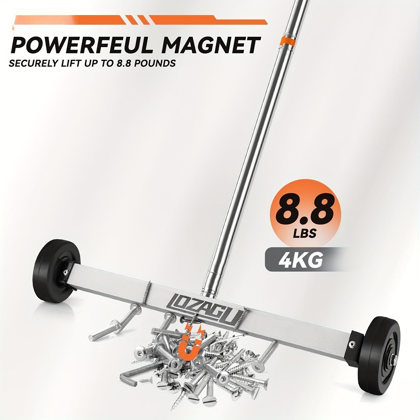 17" Heavy Duty Magnetic Sweeper with Telescoping Handle & Wheels - 8.8 lbs Pull Force, Ergonomic Grip, Compact Design for Home, Garage, Workshop - Durable Metal Construction, Magnetic Sweeper for Metal Debris, Garage Cleaning