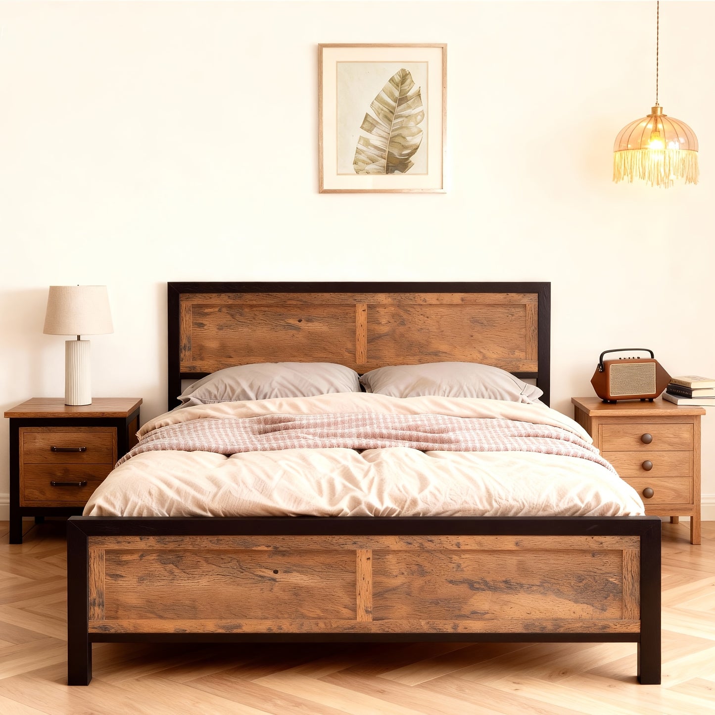 Modern Sturdy Heavy-duty Metal Full/Queen Bed Frame with Headboard and Footboard | 10in Under-bed Storage, Non-slip Recessed Design, Concealed Screw Construction, 1000 lbs Weight Capacity, Suitable for Bedrooms and Guest Room